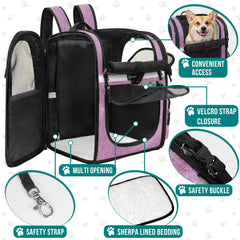 PetAmi sac à dos intérieur avec tapis sherpa amovible pour confort et nettoyage