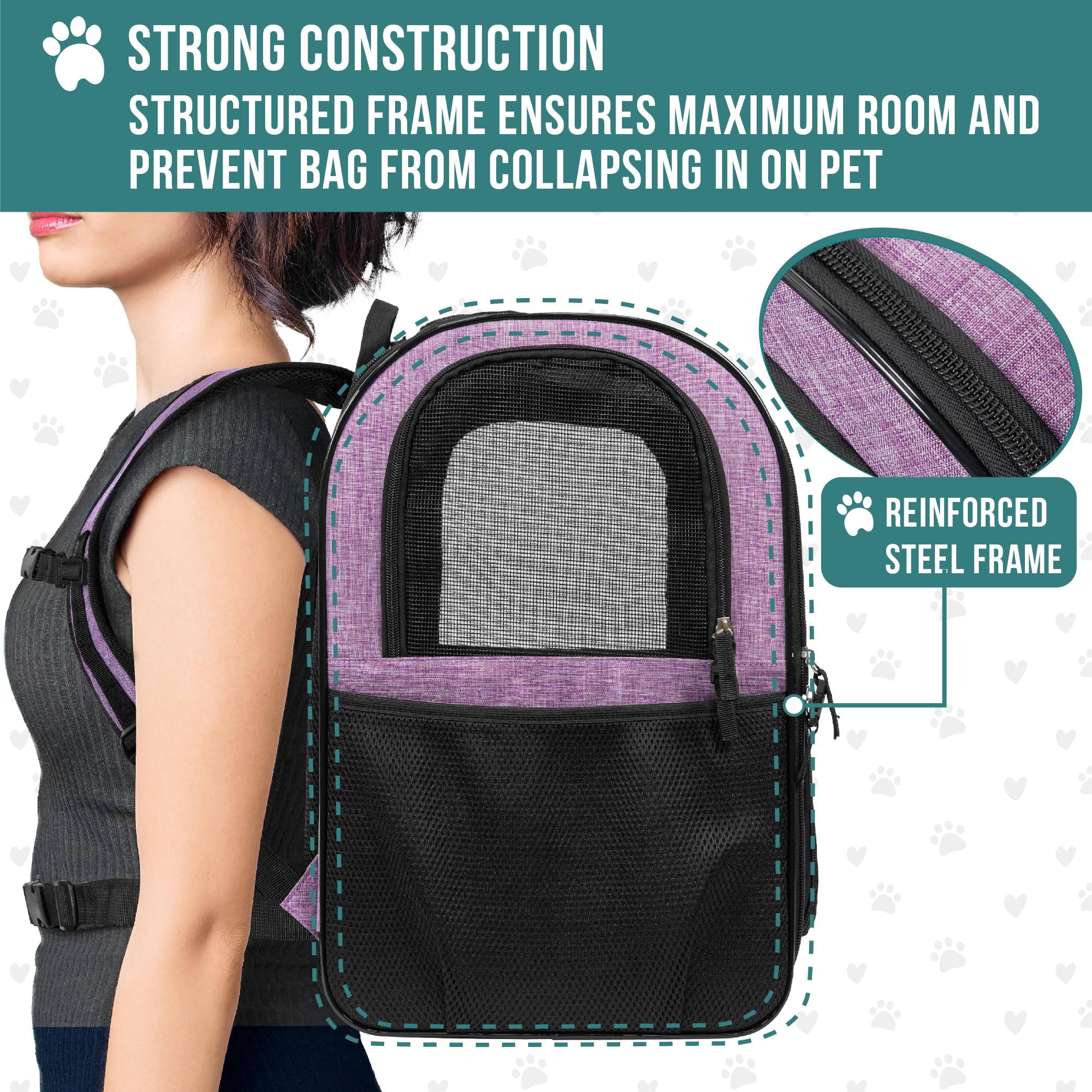 PetAmi sac à dos poches latérales et distributeur de sacs pour rangement pratique