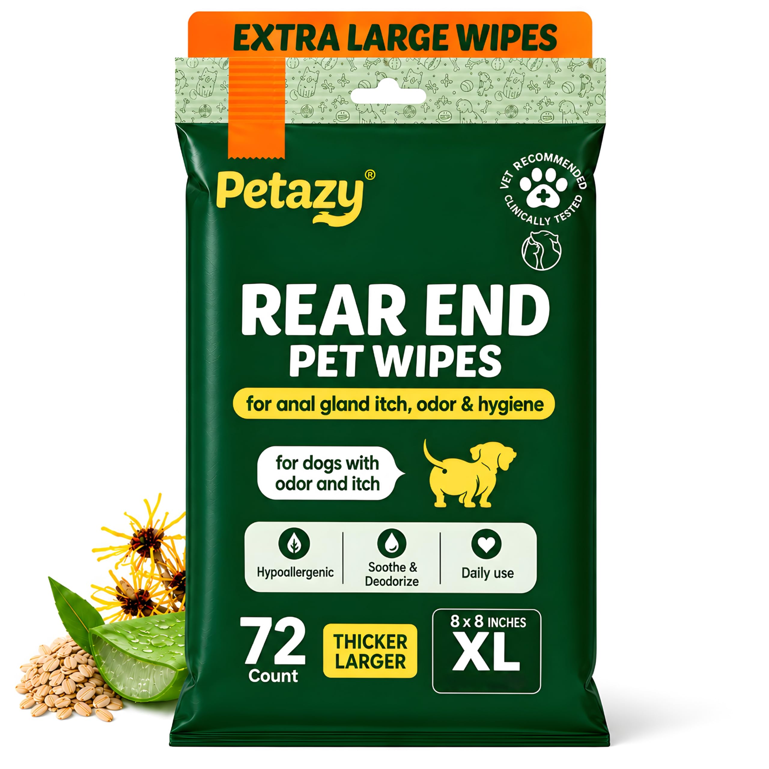 Petazy emballage avant montrant 72 lingettes, conservation de l'humidité