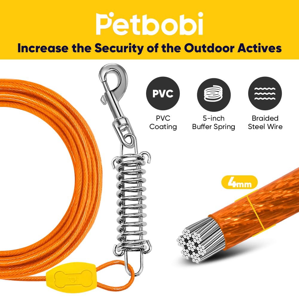 Laisse Petbobi 10 ft avec câble gainé PVC offrant espace et résistance