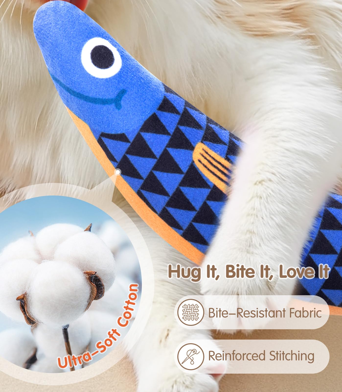 PetBusy comparaison taille du jouet poisson tenu en main pour échelle pratique