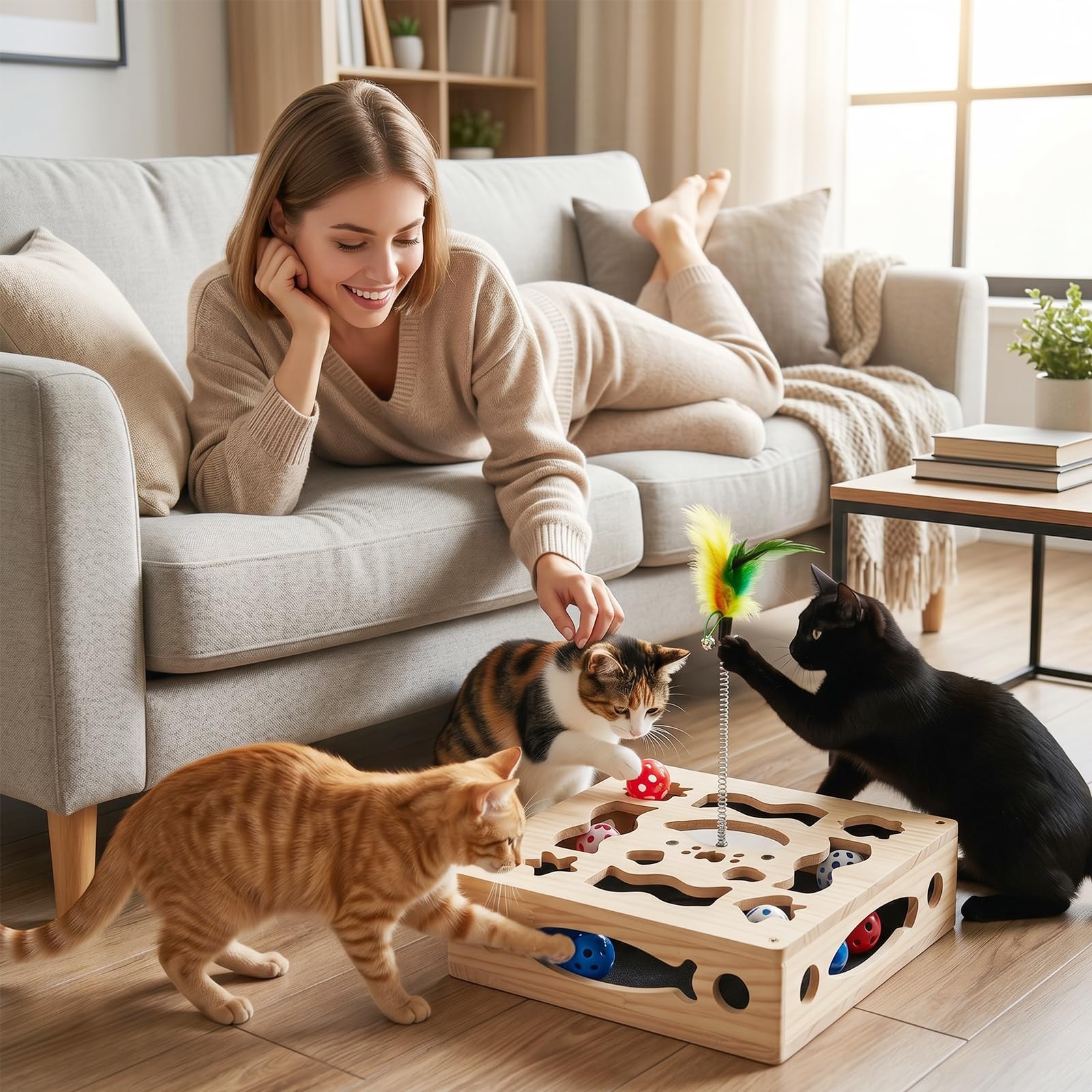 PETFUN comparaison d'échelle montrant la taille adaptée à un chat intérieur