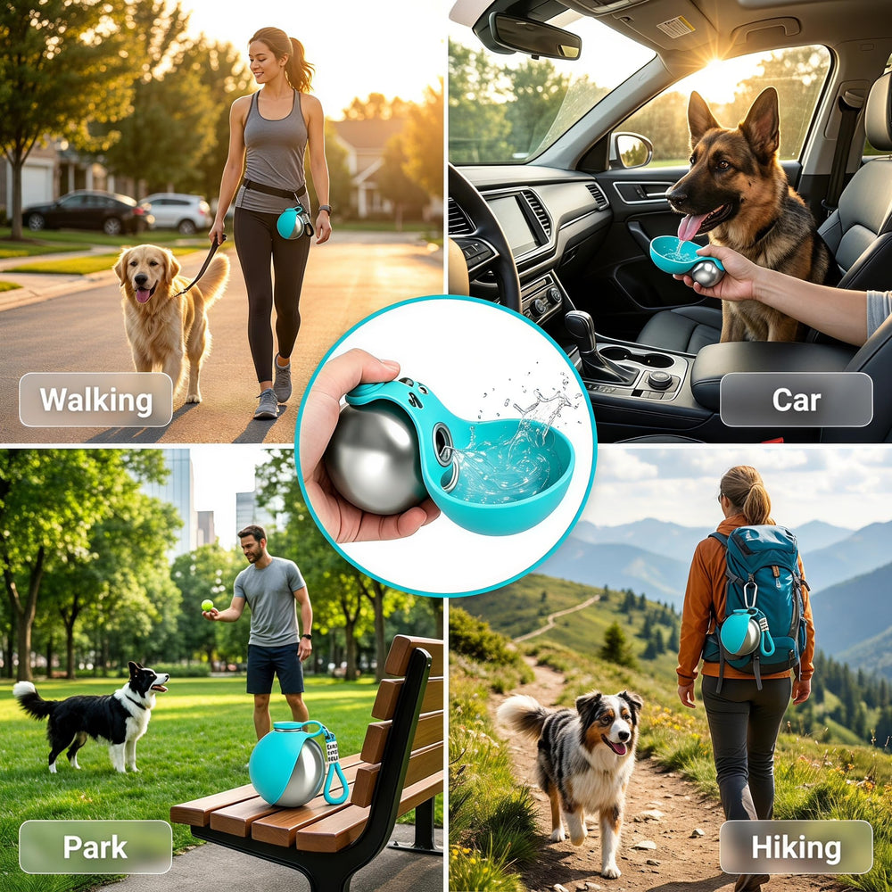 PETFUN chien buvant depuis la gamelle pendant une promenade hydratation facile