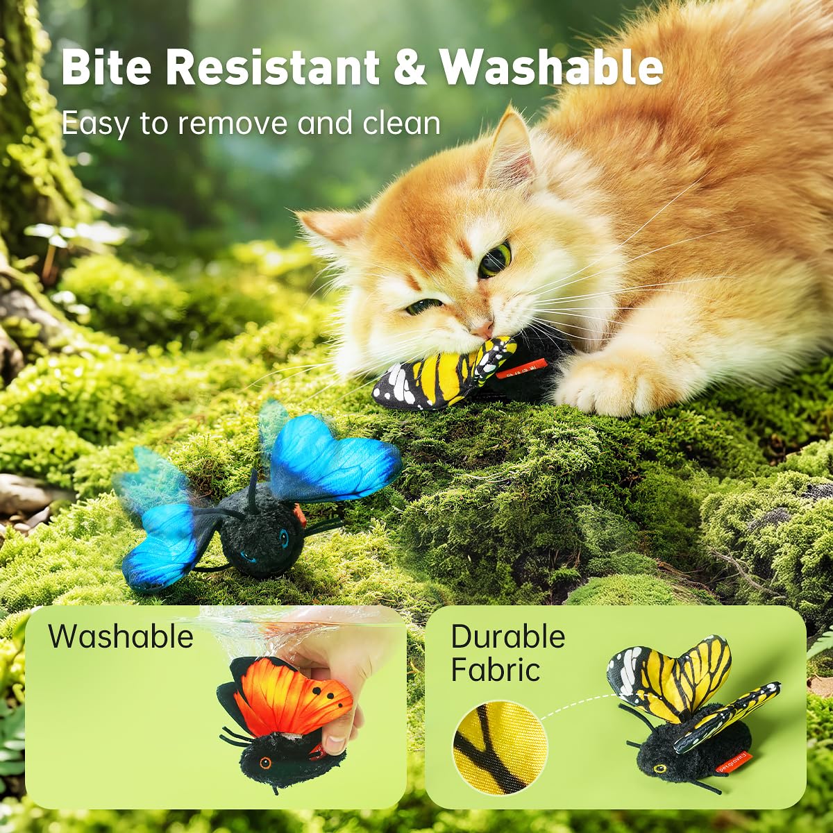 Petgravity papillon en usage tenir le cordon pour jeux interactifs motivants