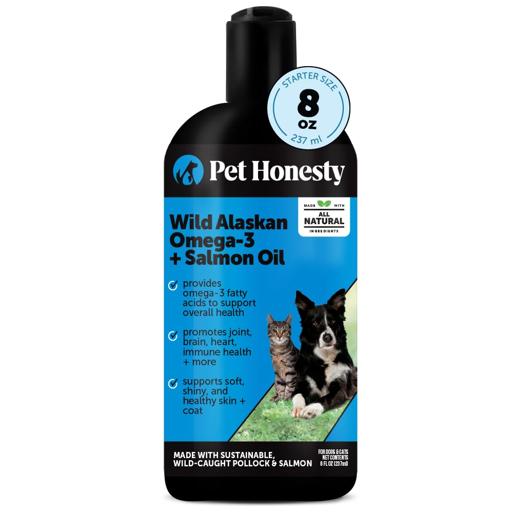 Pet Honesty packaging avant montrant flacon 8oz et informations produit bénéfice transparence