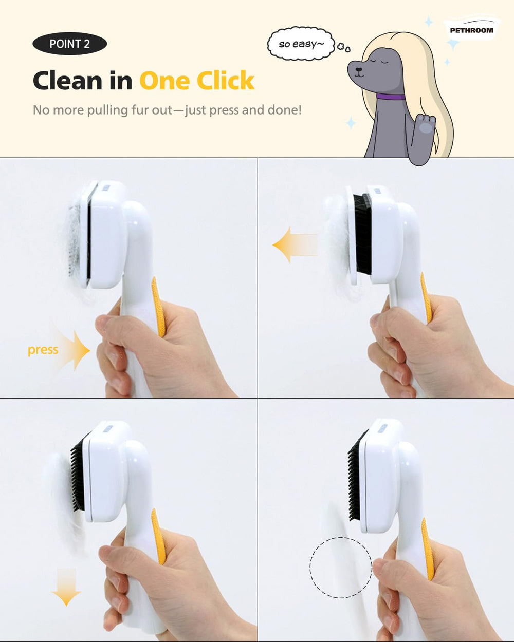PETHROOM brosse utilisée sur chat pour démêler sans irriter