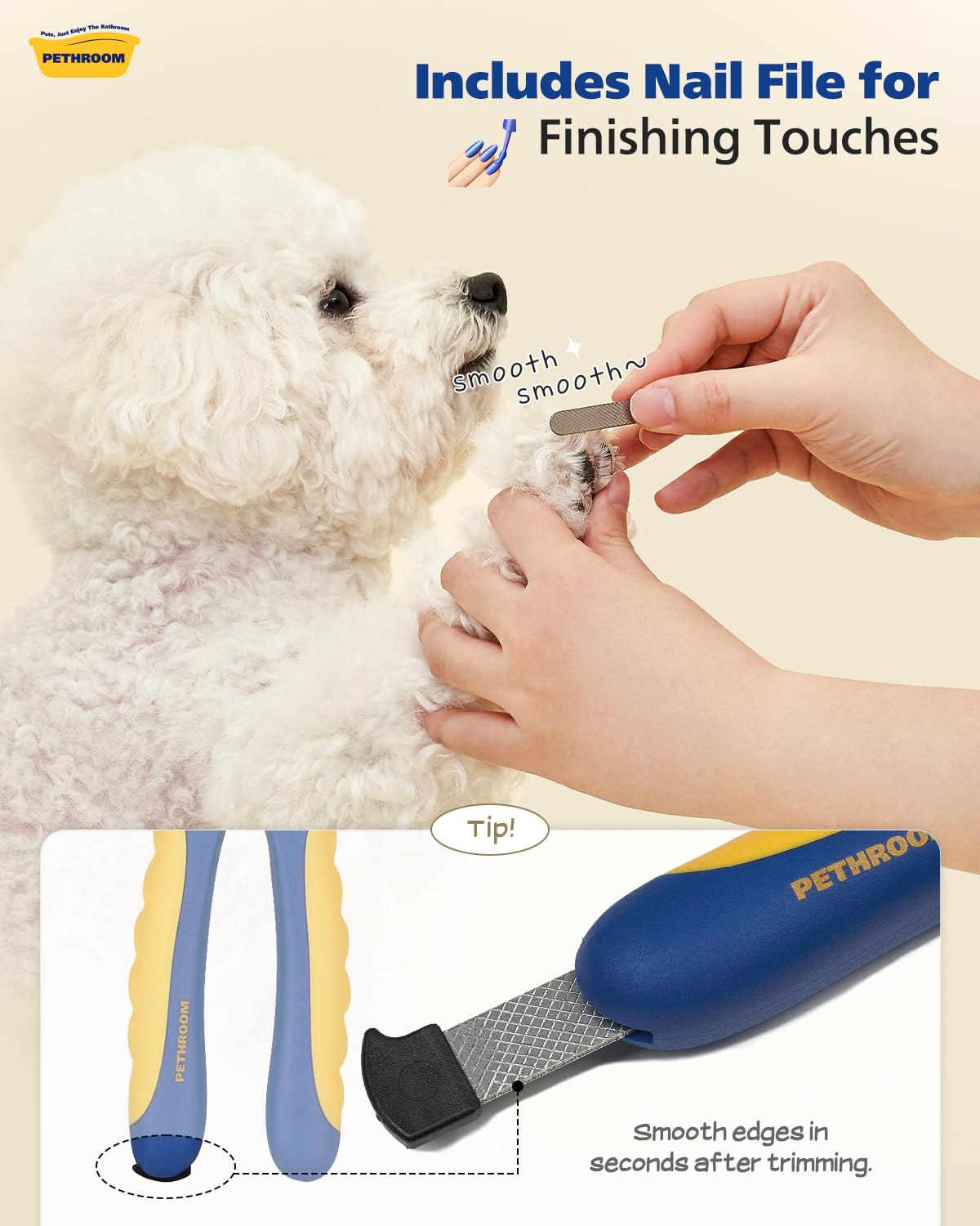 PETHROOM coupe-ongles en usage sur chien grand montrant efficacité