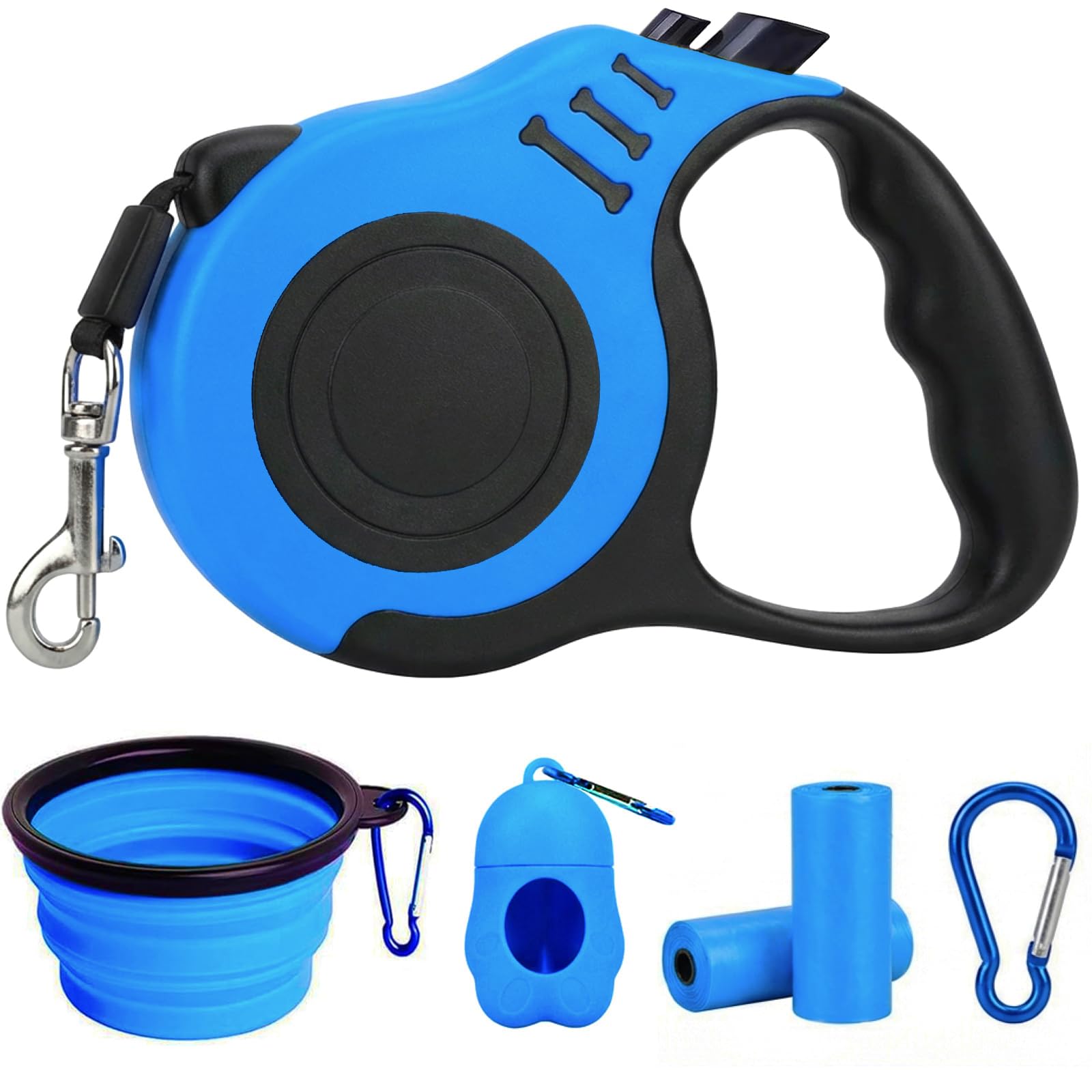 PETIMP laisse rétractable face avant montrant boîtier et clip, confort instantané