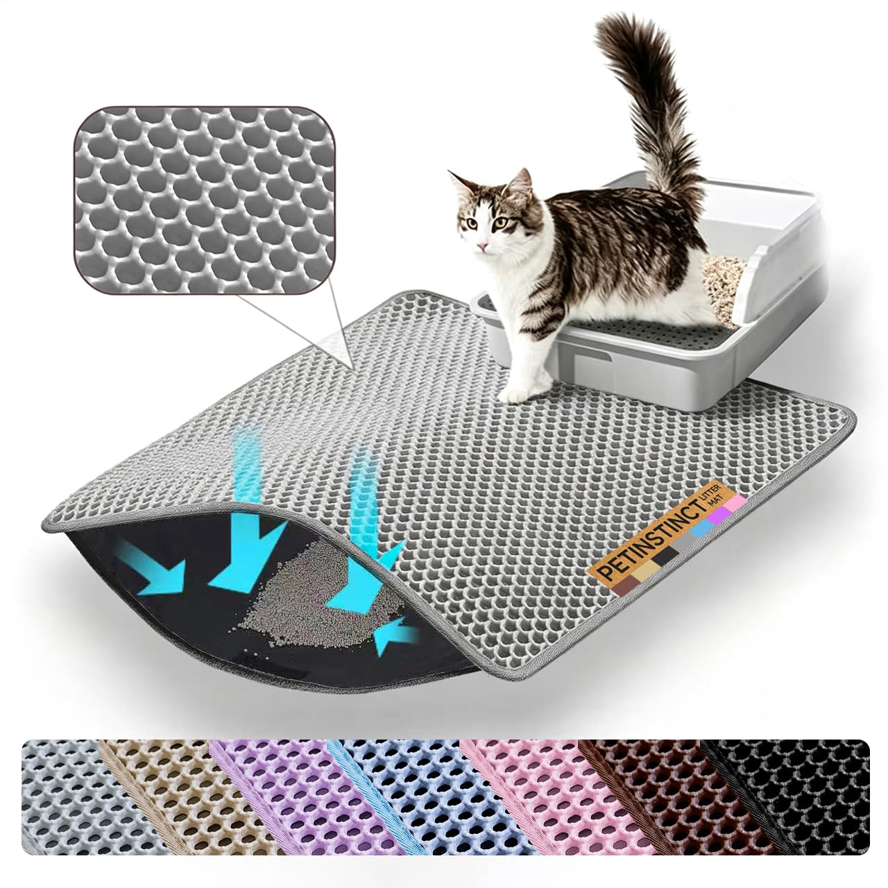 Petinstinct tapis face avant gris protège sols et réduit litière