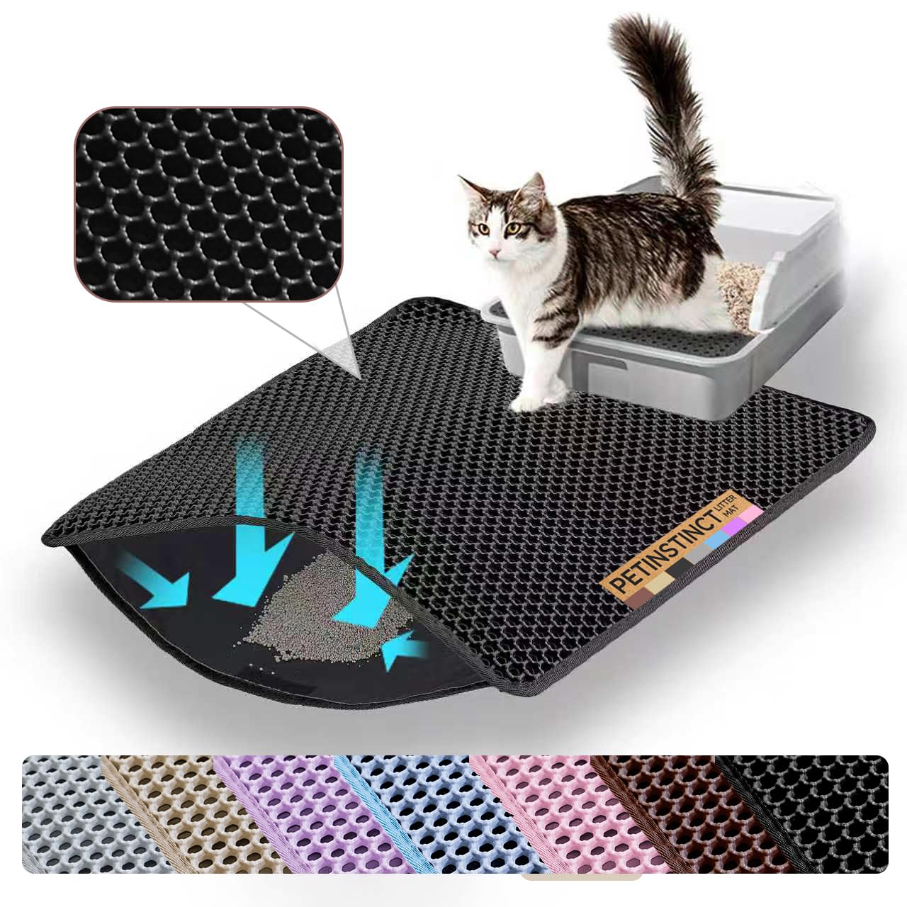 Petinstinct tapis litière face avant grande surface protège sol