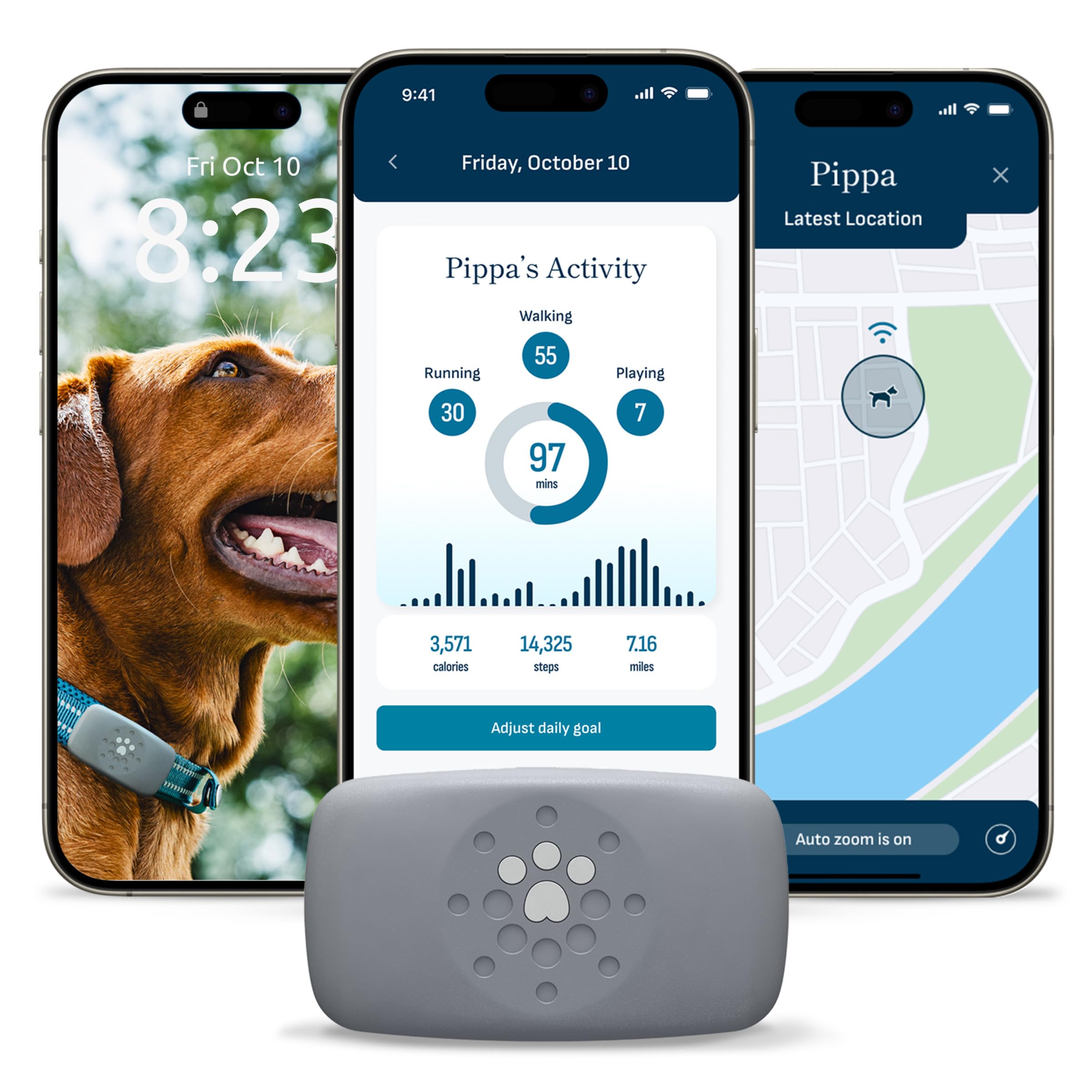 Petivity Purina face avant du traceur montrant design compact et localisation rapide