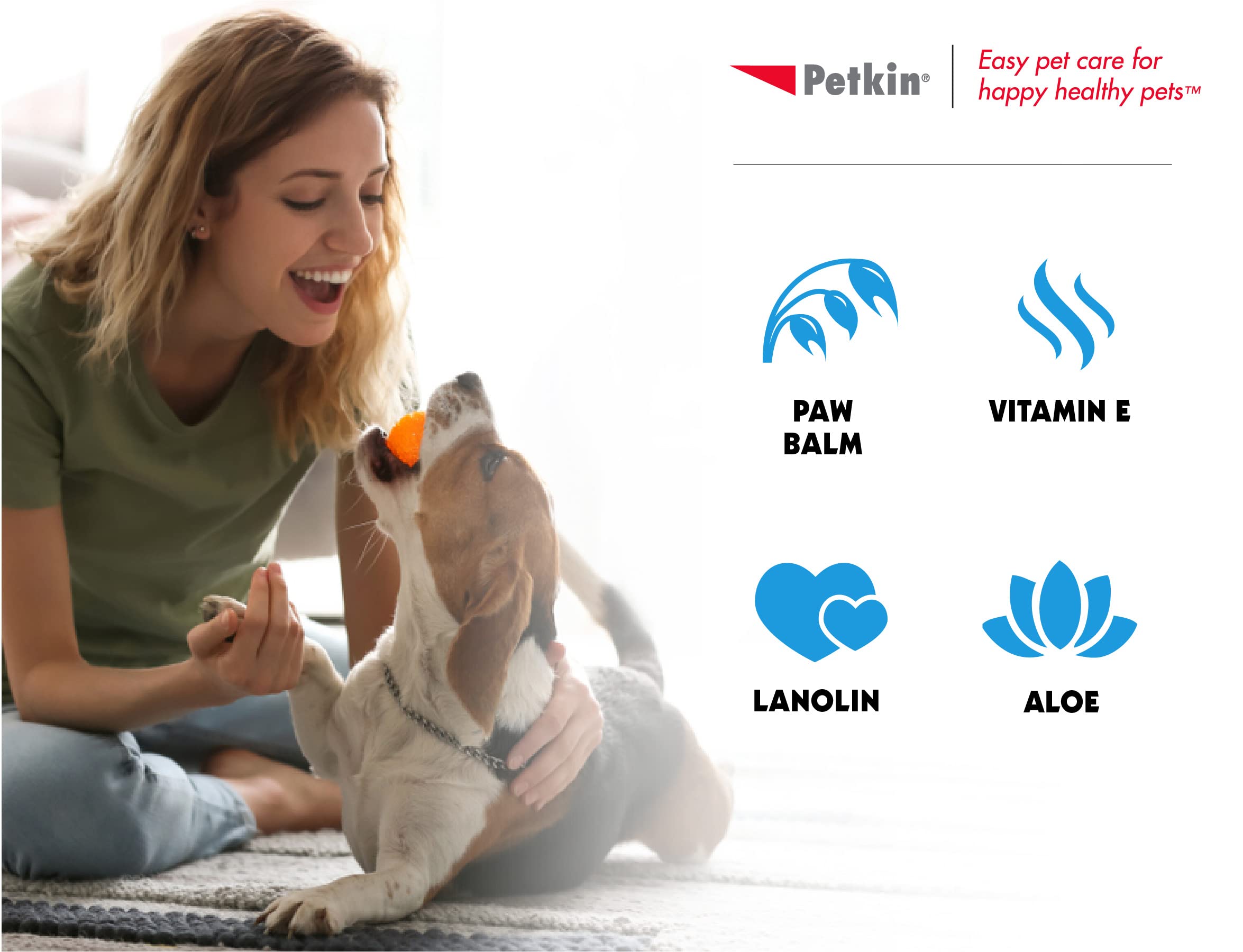 Petkin étiquette ingrédients mettant en avant aloe et vitamine E protecteurs