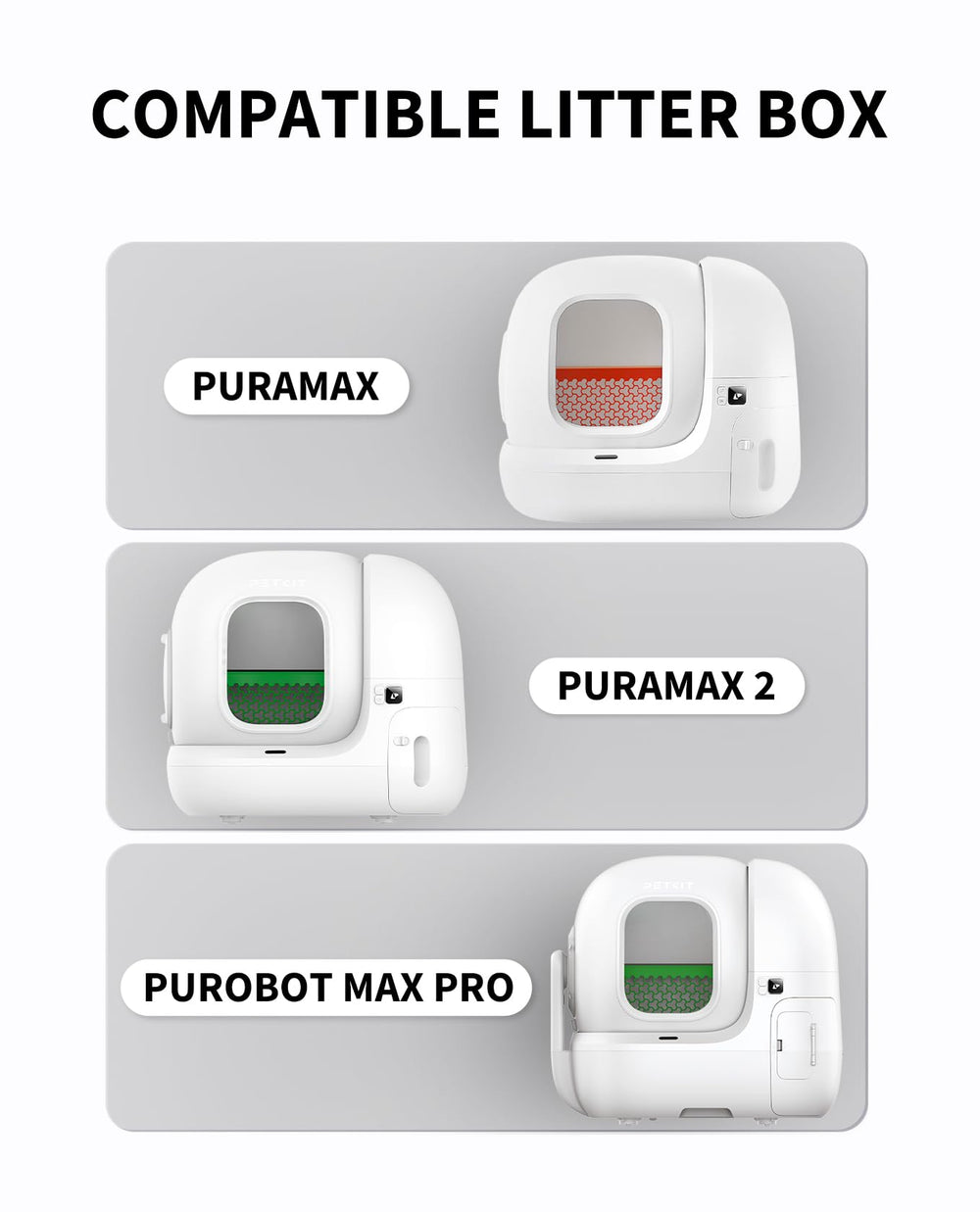 PETKIT échelle de taille montrant dimensions et gain de place