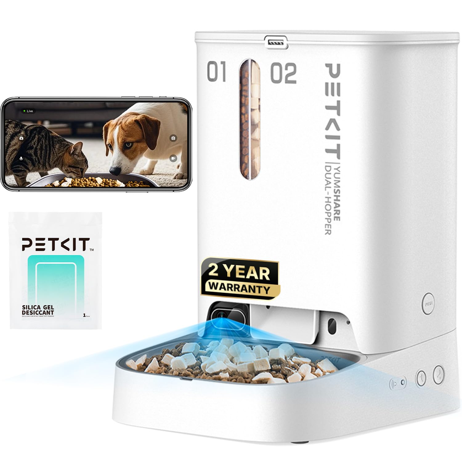 PETKIT distributeur face avant montrant design compact et commandes faciles