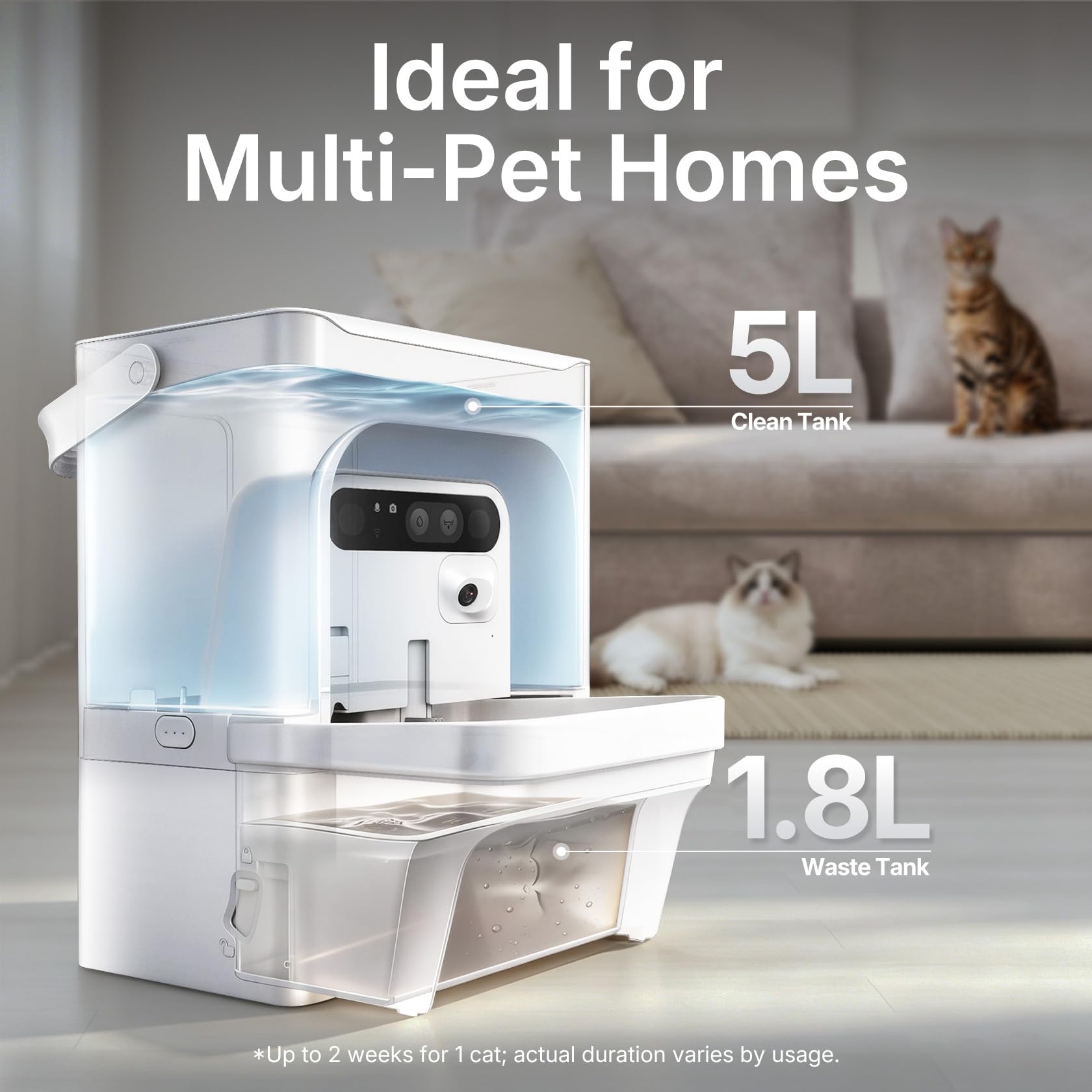 PETKIT scène de vie au salon démontrant intégration discrète et faible bruit