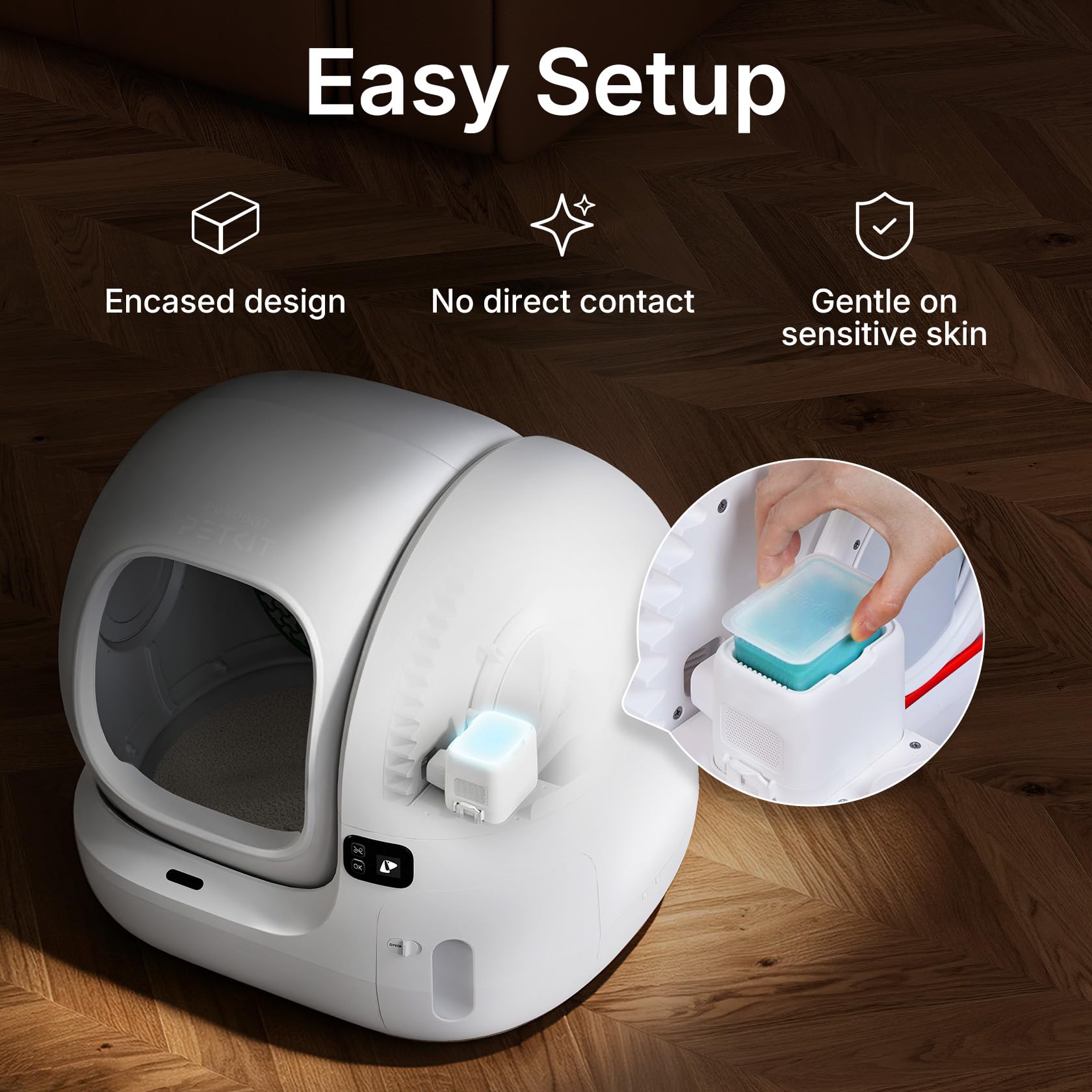 PETKIT N60 comparaison taille dans une main pour visualiser l'échelle