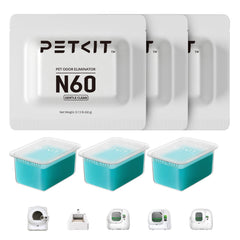 PETKIT N60 face du packaging montrant trois cartouches et informations produit
