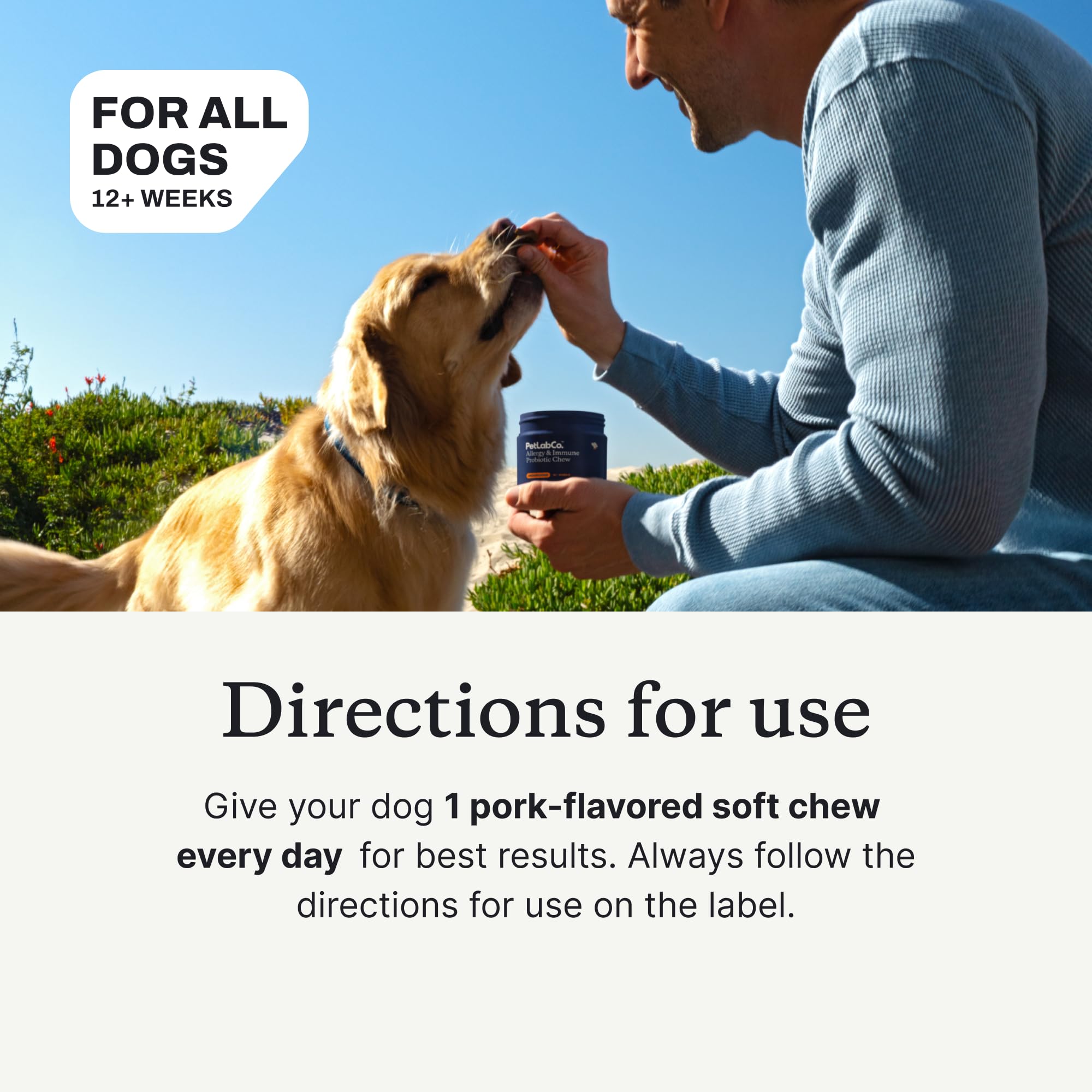 PetLab Co comparaison de taille du comprimé pour grands chiens et portion claire