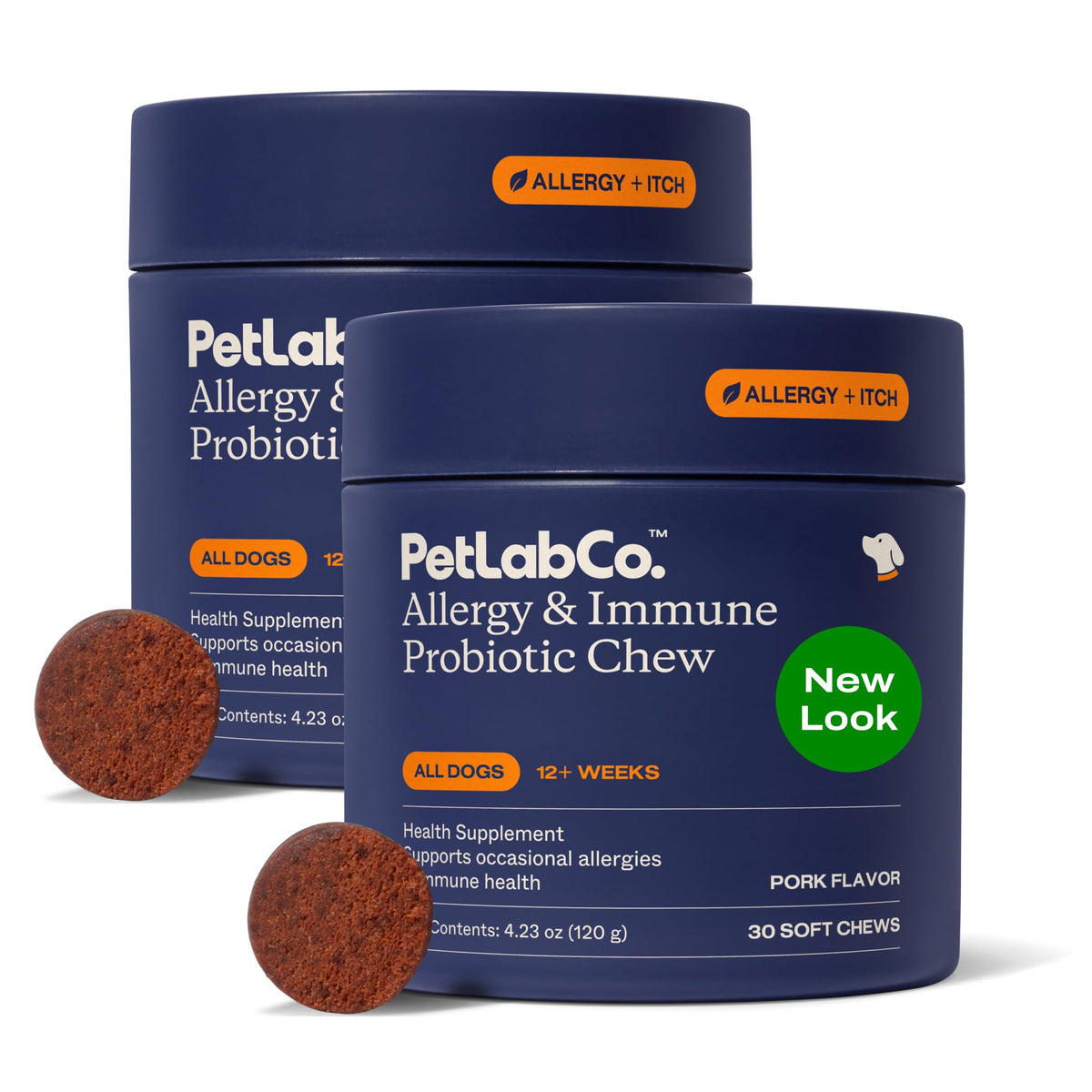 PetLab Co. emballage avant du 2-pack porc montrant le format pratique et l'identité produit