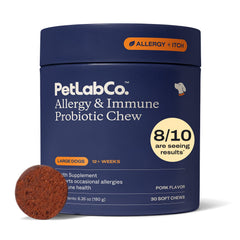 PetLab Co emballage avant montrant le format 30 comprimés et la praticité