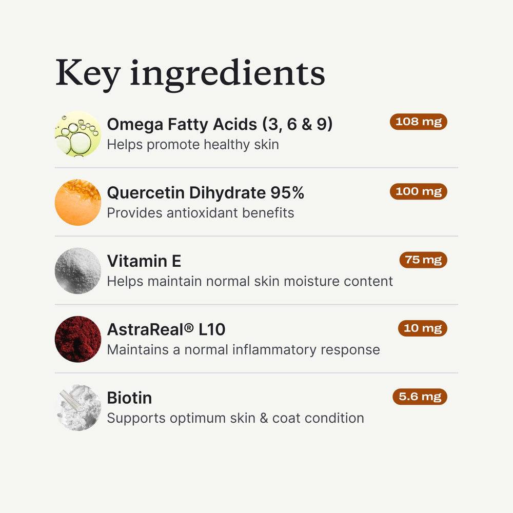 PetLab Co. étiquette ingrédients mettant en valeur oméga et QrillAstaOmega