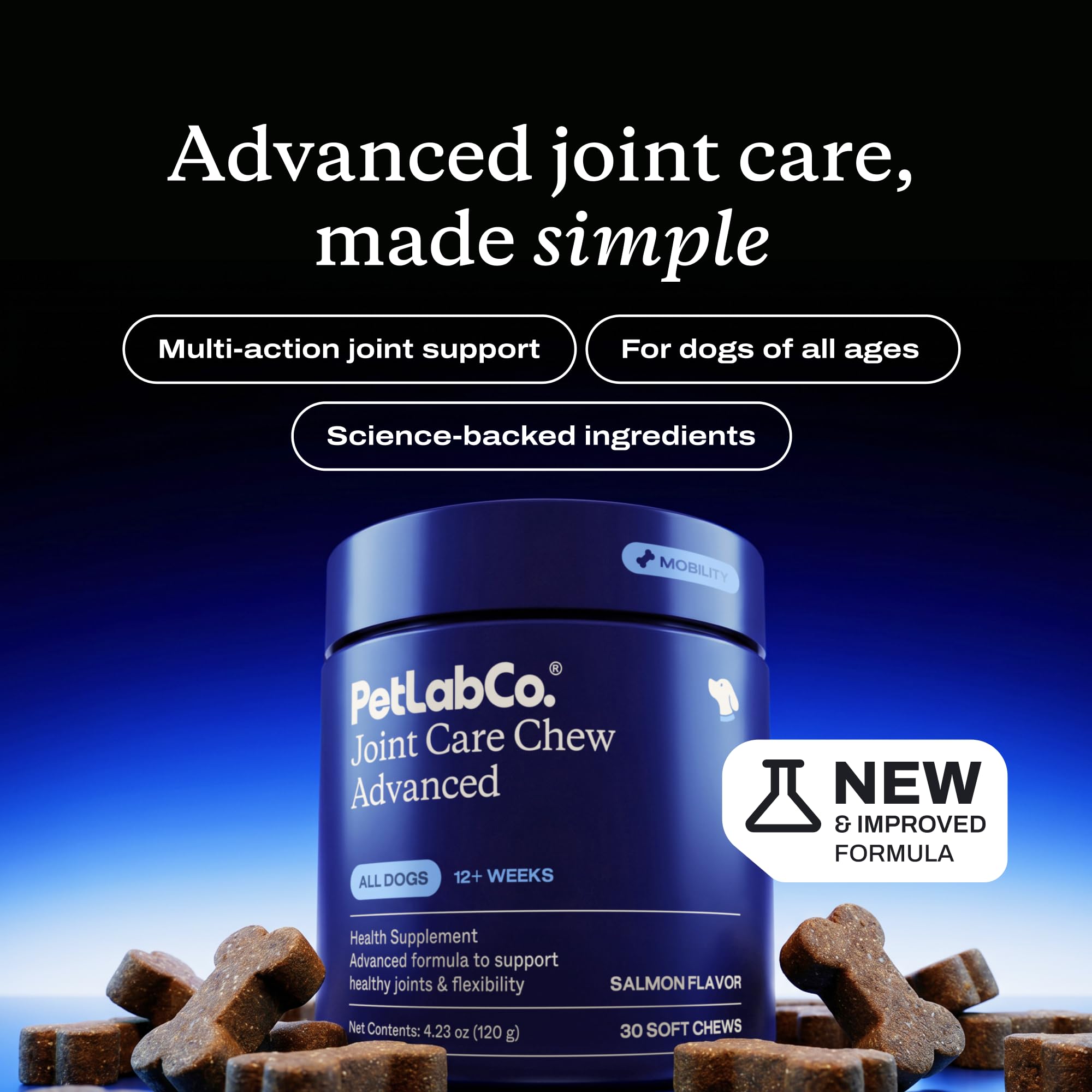 PetLab Co. chiot acceptant une friandise pour un soutien articulaire quotidien