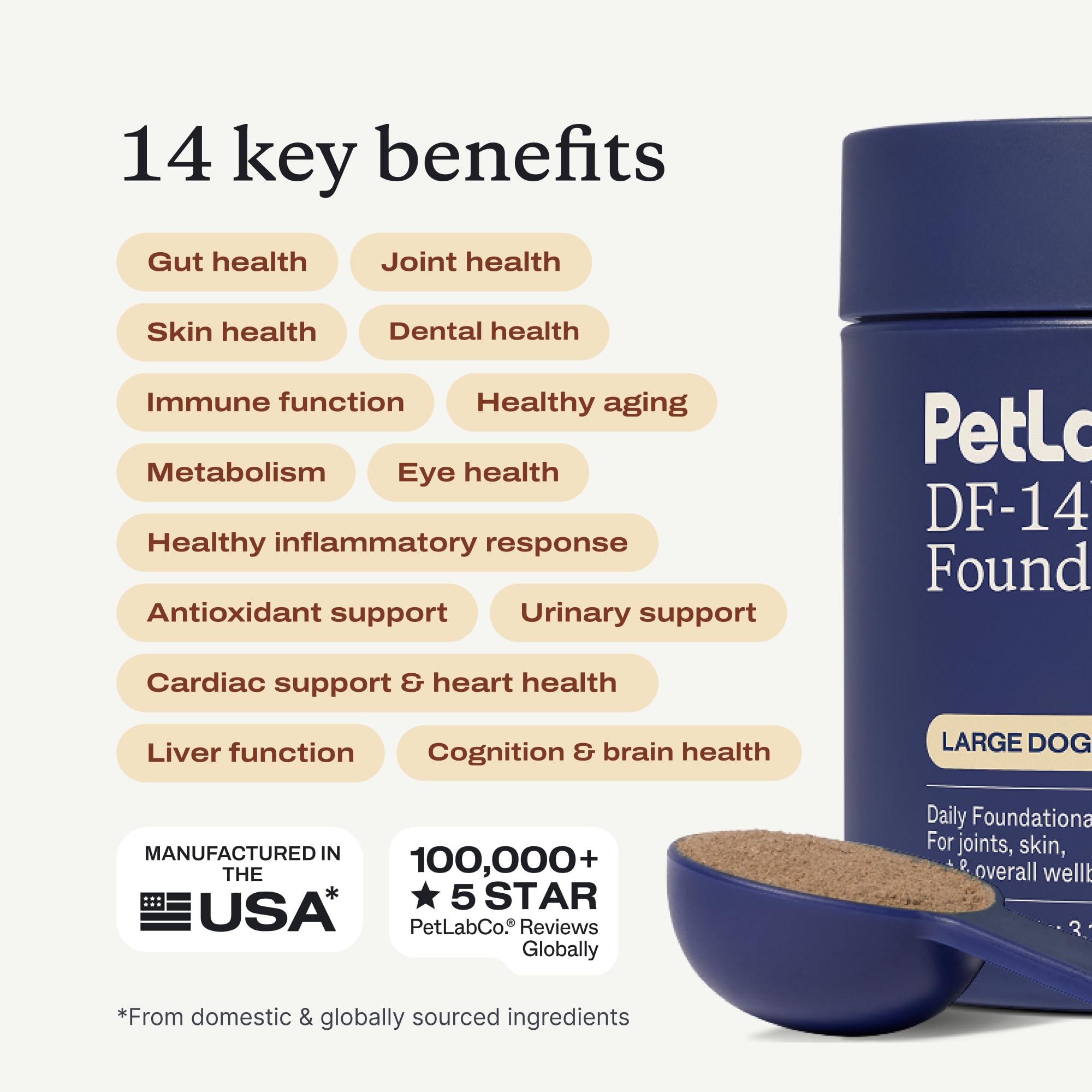 PetLab Co DF-14 cuillère et poudre détail montrant facile à mélanger