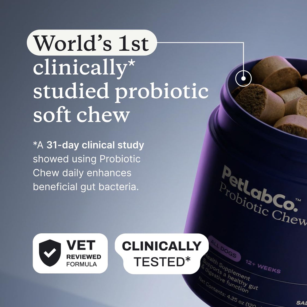 PetLab Co. flacon ouvert avec 30 mastiquables, pratique pour la routine