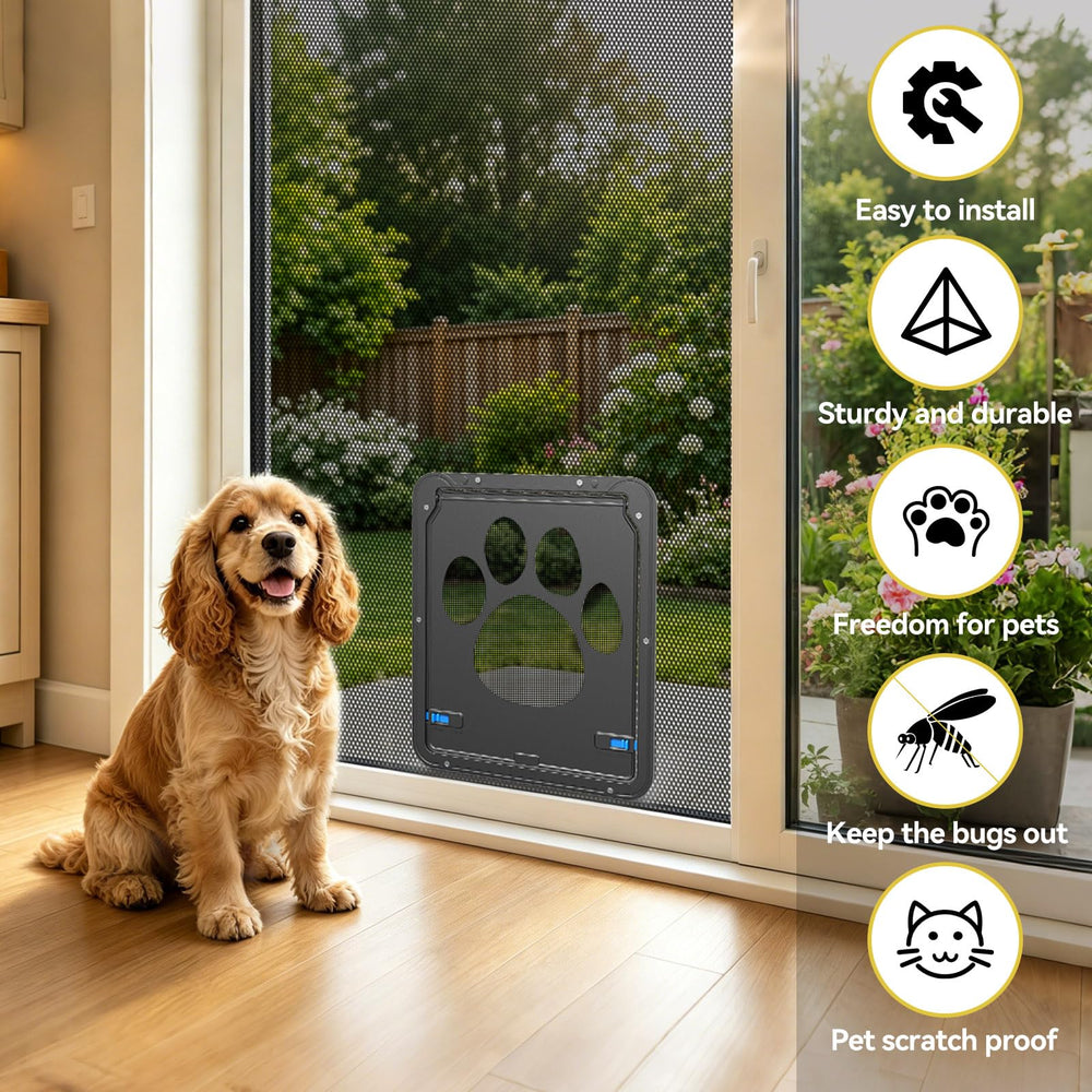 PETLESO chatière fixée sur une porte moustiquaire, installation stable et simple