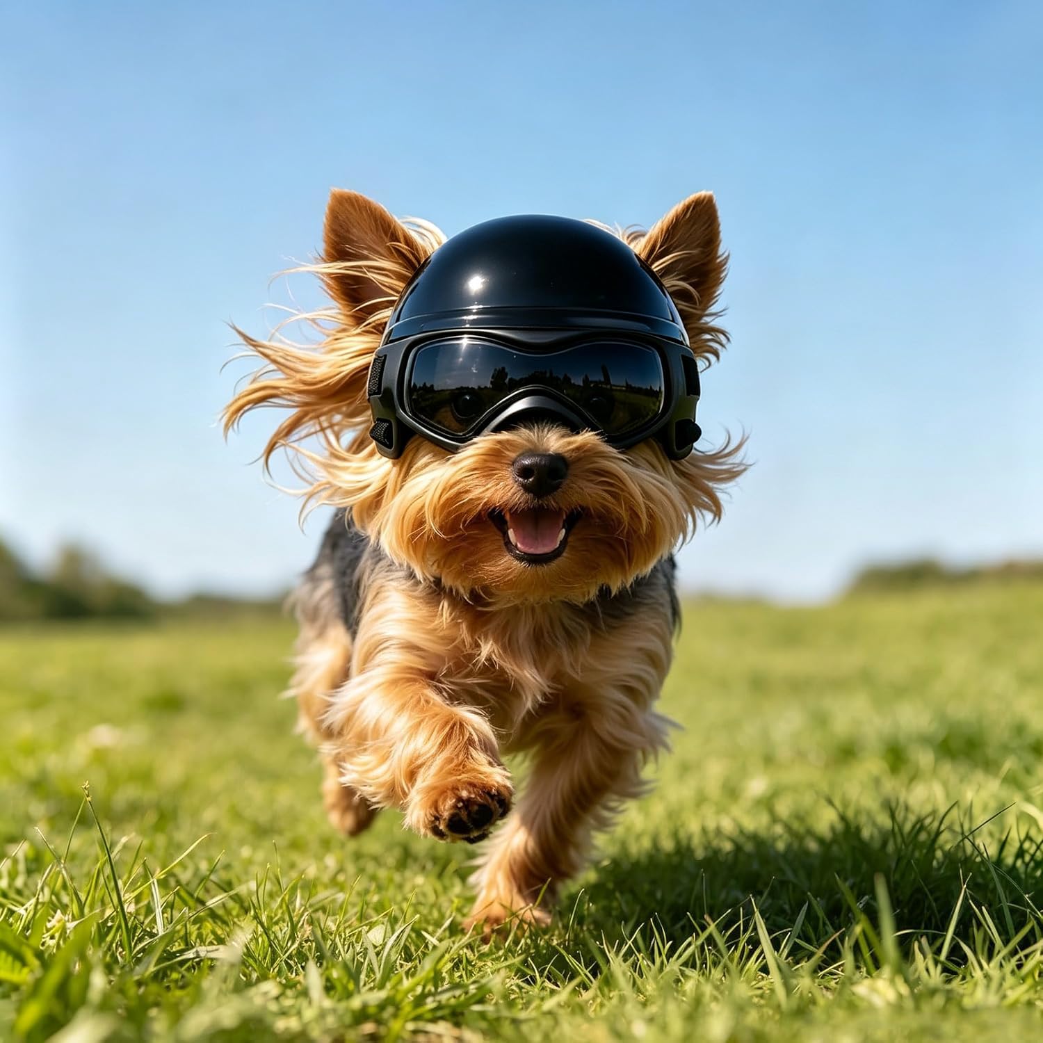 PETLESO chien en balade vélo montrant protection tête et yeux