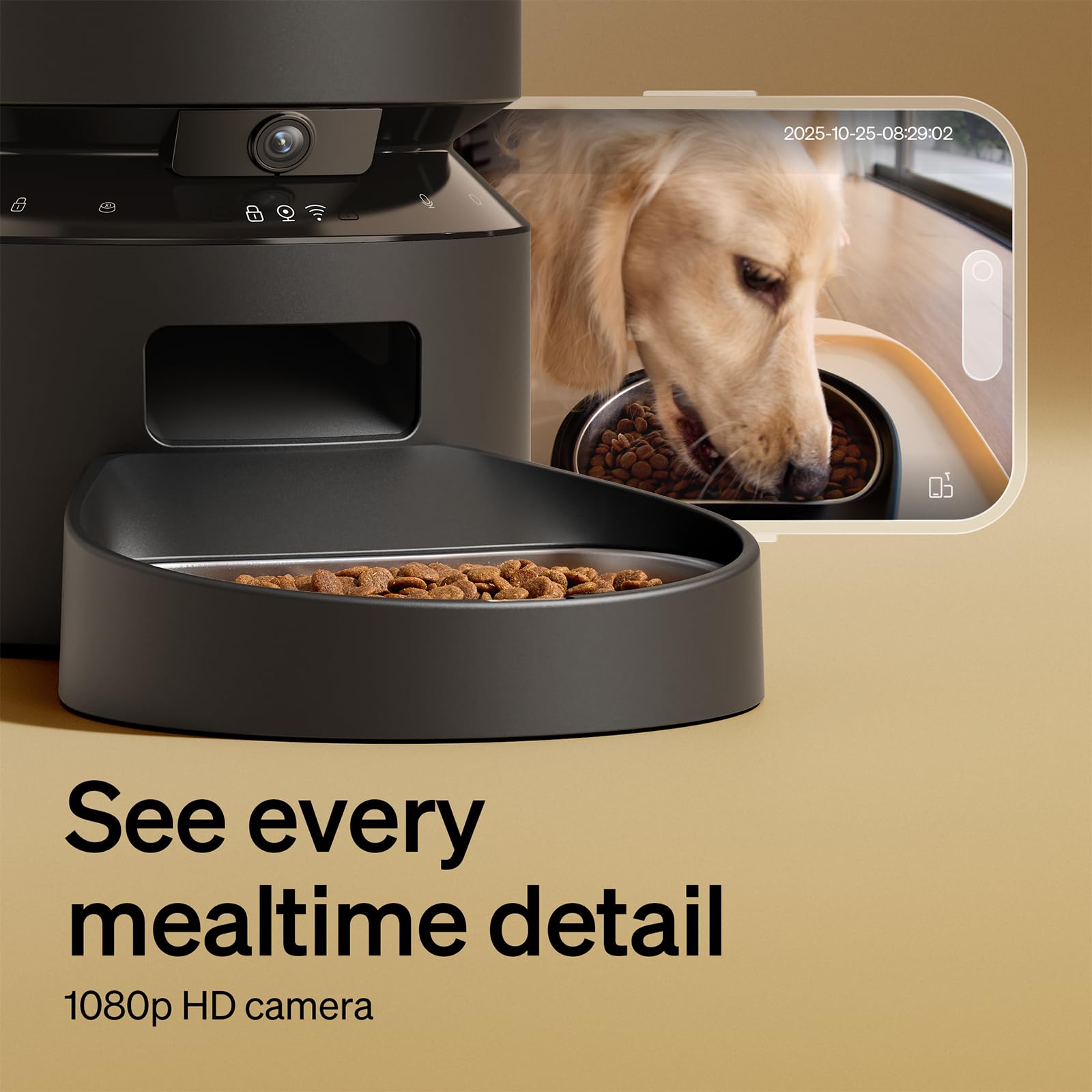 PETLIBRO gros plan sur la caméra 1080p montrant netteté pour surveiller l'animal