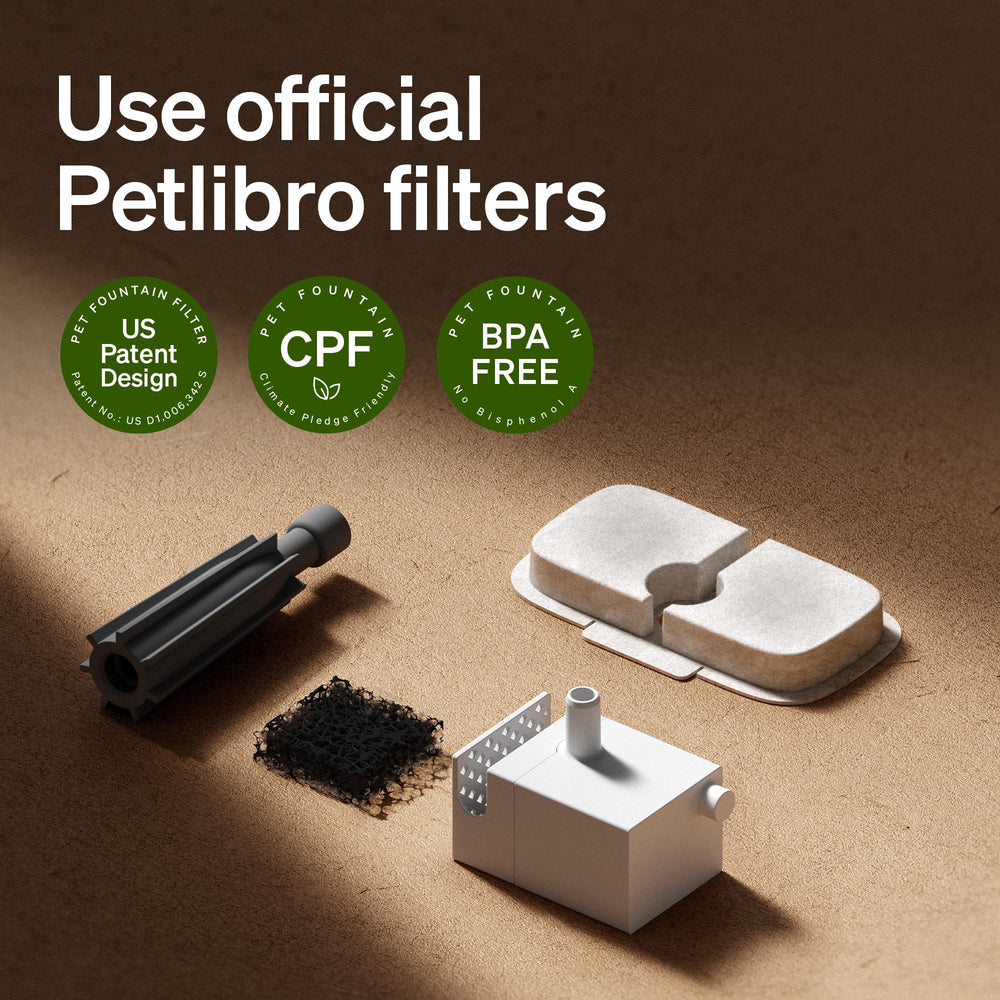 PETLIBRO filtre installé dans une fontaine en fonctionnement, eau claire