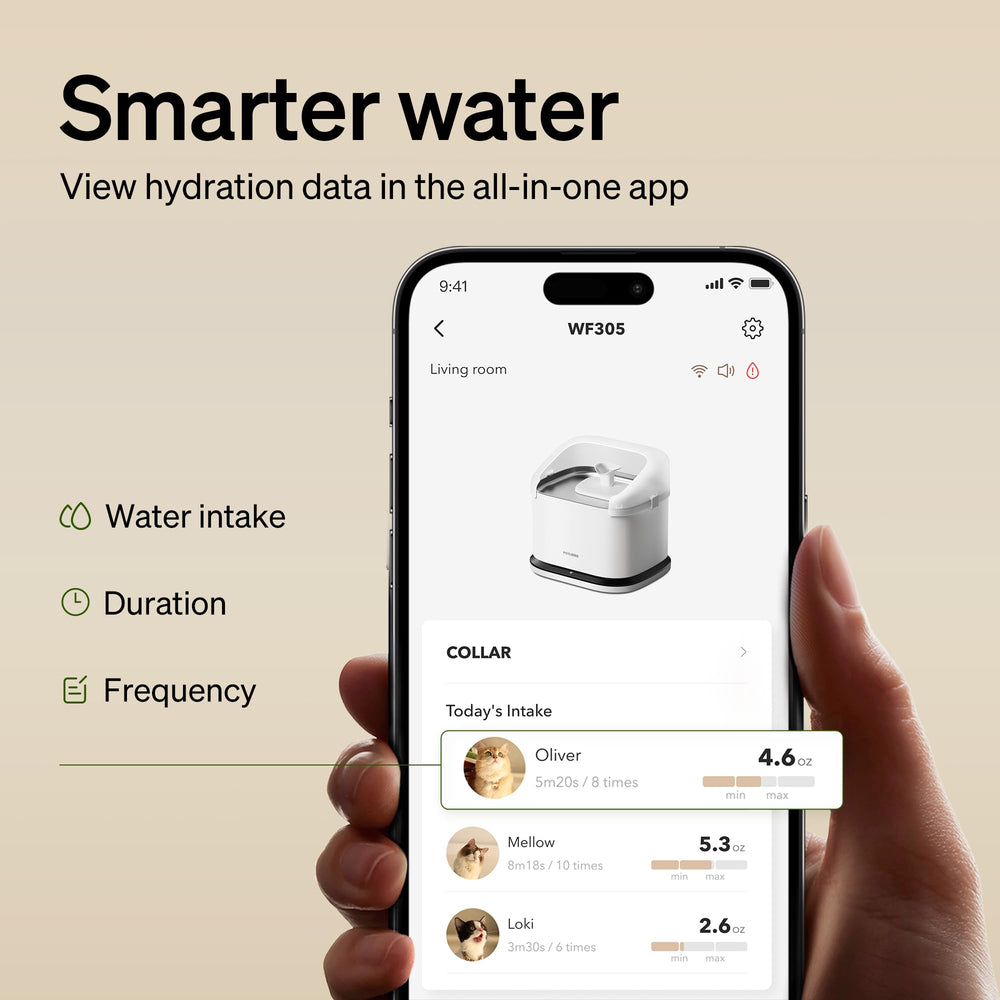 PETLIBRO écran d'application sur smartphone contrôlant la fontaine et recevant des alertes utiles
