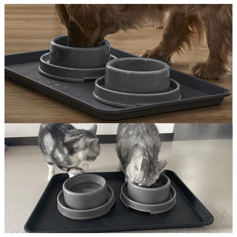 PetLike tapis d'alimentation pour animaux avec gamelles, limite les éclaboussures et miettes