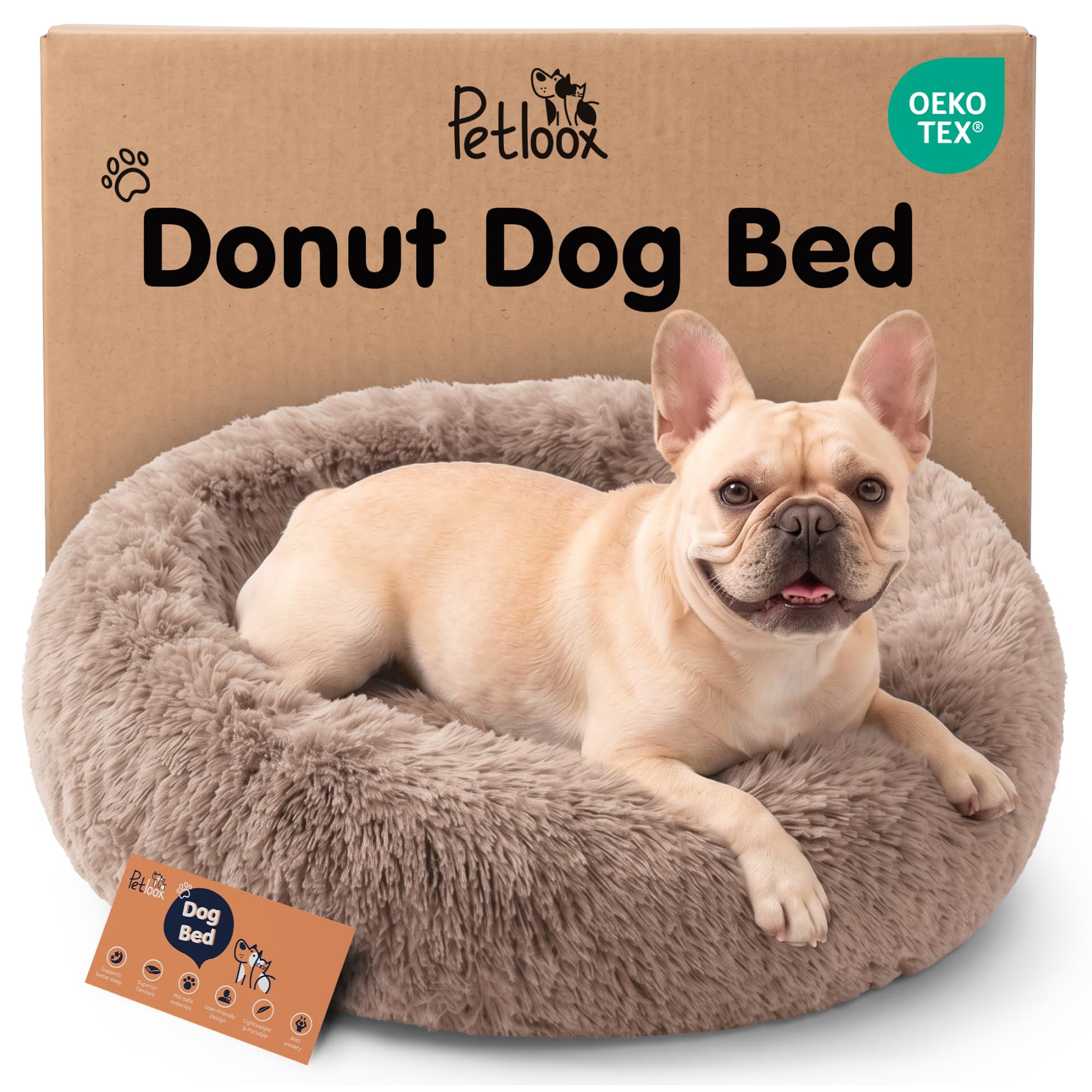 Petloox vue frontale du coussin donut, confort maximal pour repos