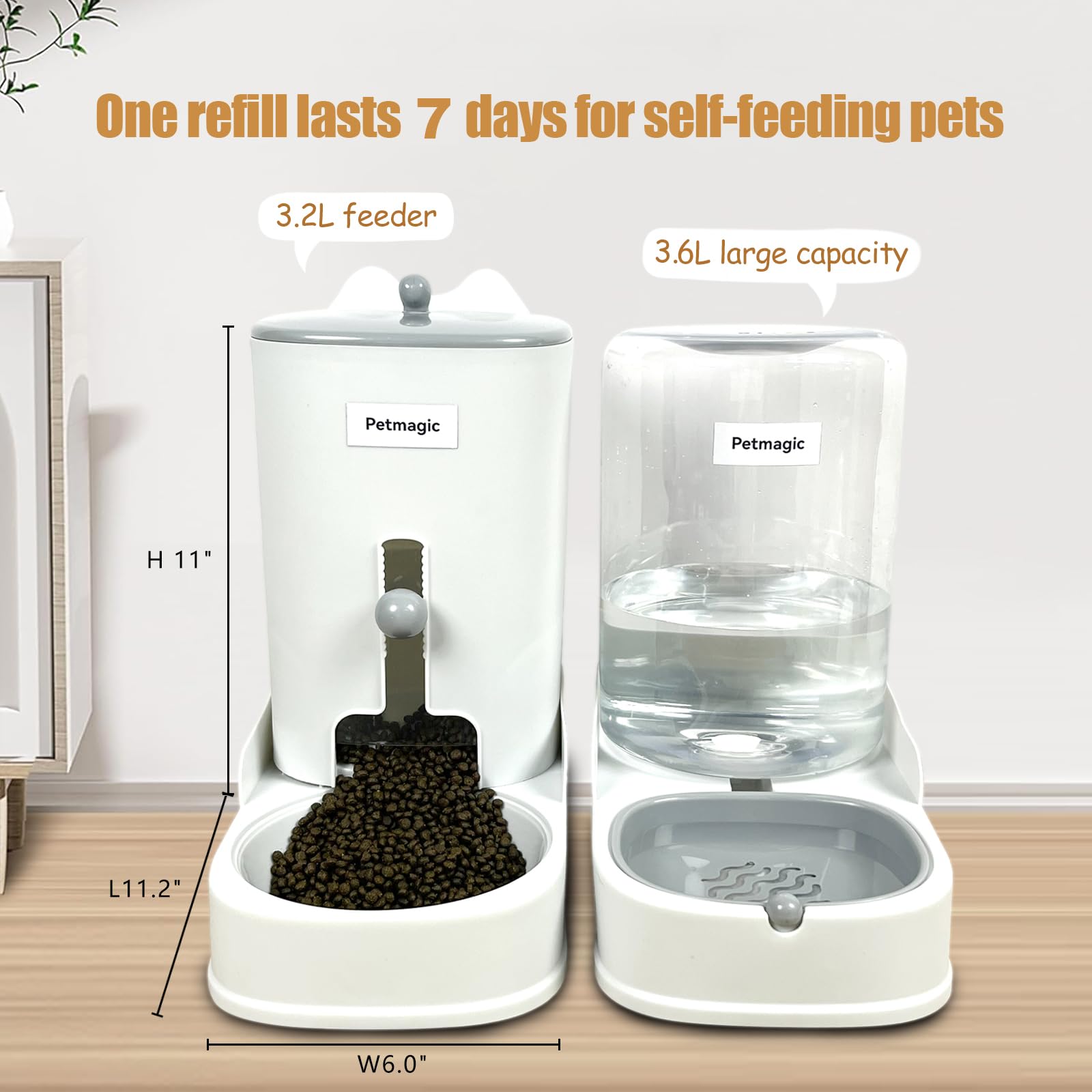 Petmagic comparaison taille avec chat montrant capacité 3,6 L utile