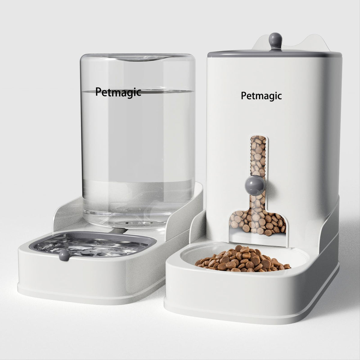 Petmagic vue de face du distributeur complet pour repas et eau pratique