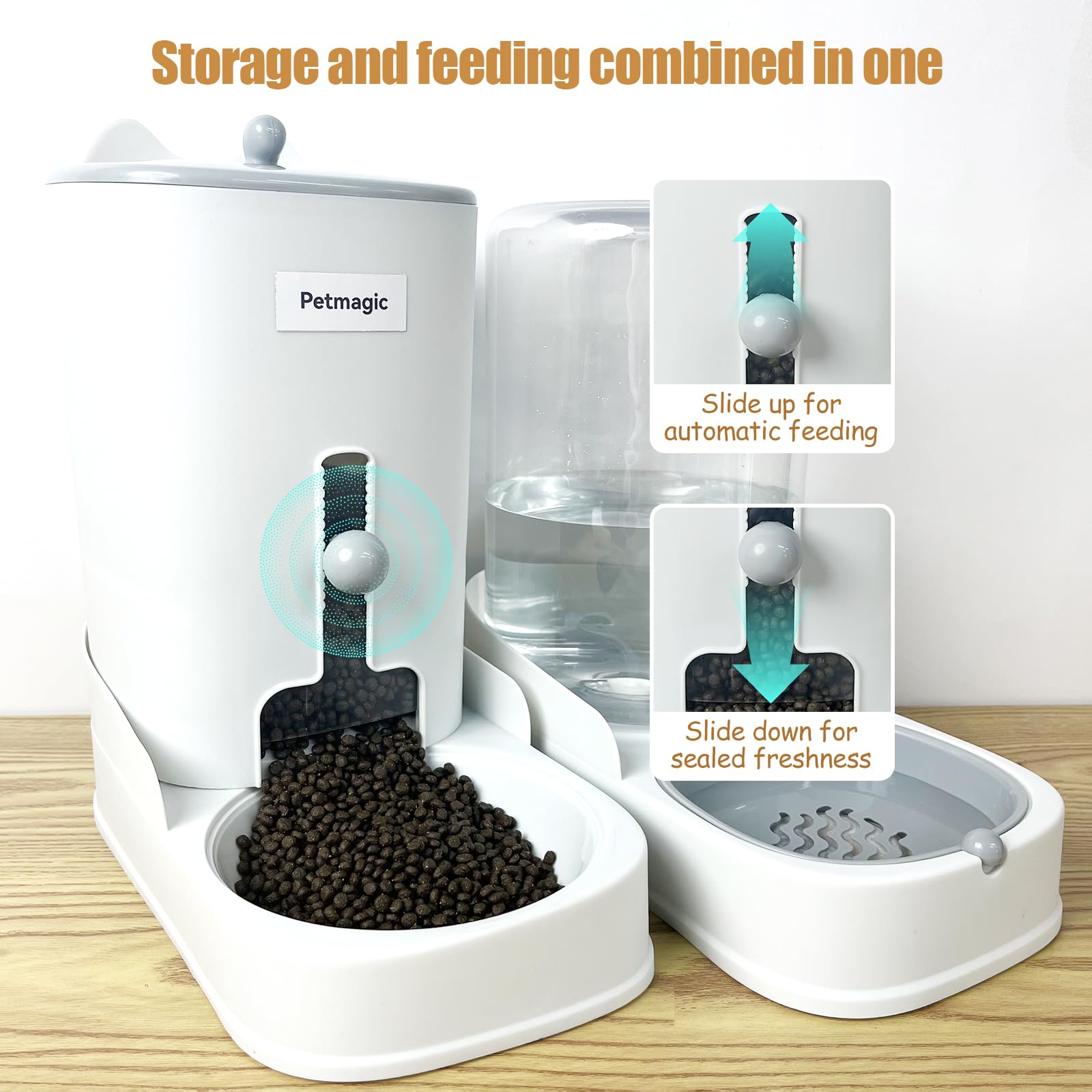 Petmagic chat utilisant la mangeoire et l'abreuvoir garantissant autonomie