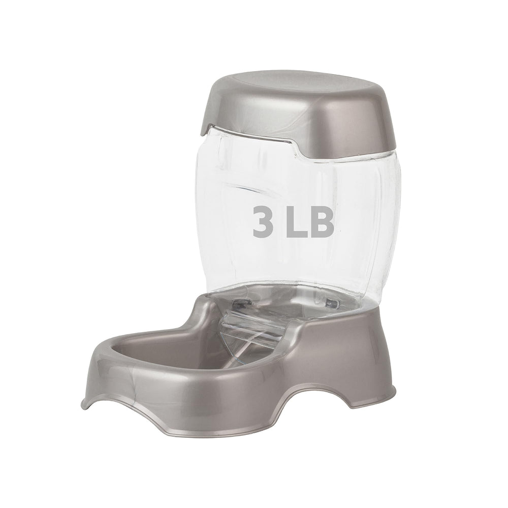Petmate vue frontale du distributeur Pet Cafe montrant design stable bénéfice praticité