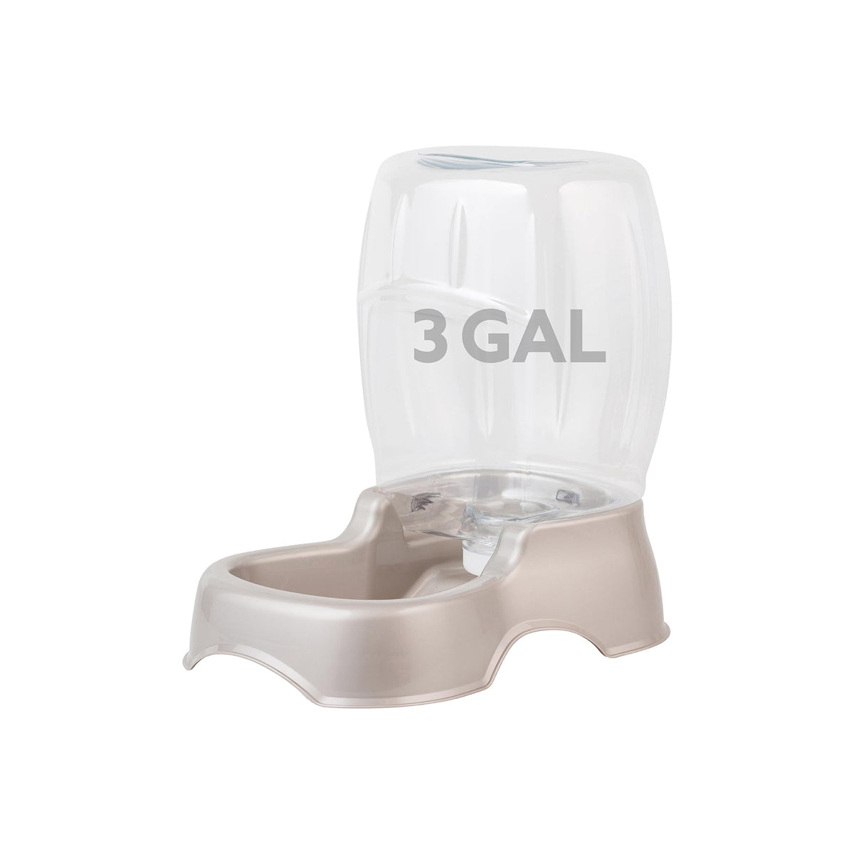 Petmate vue avant du distributeur montrant capacité 3 gallons et design stable bénéfique