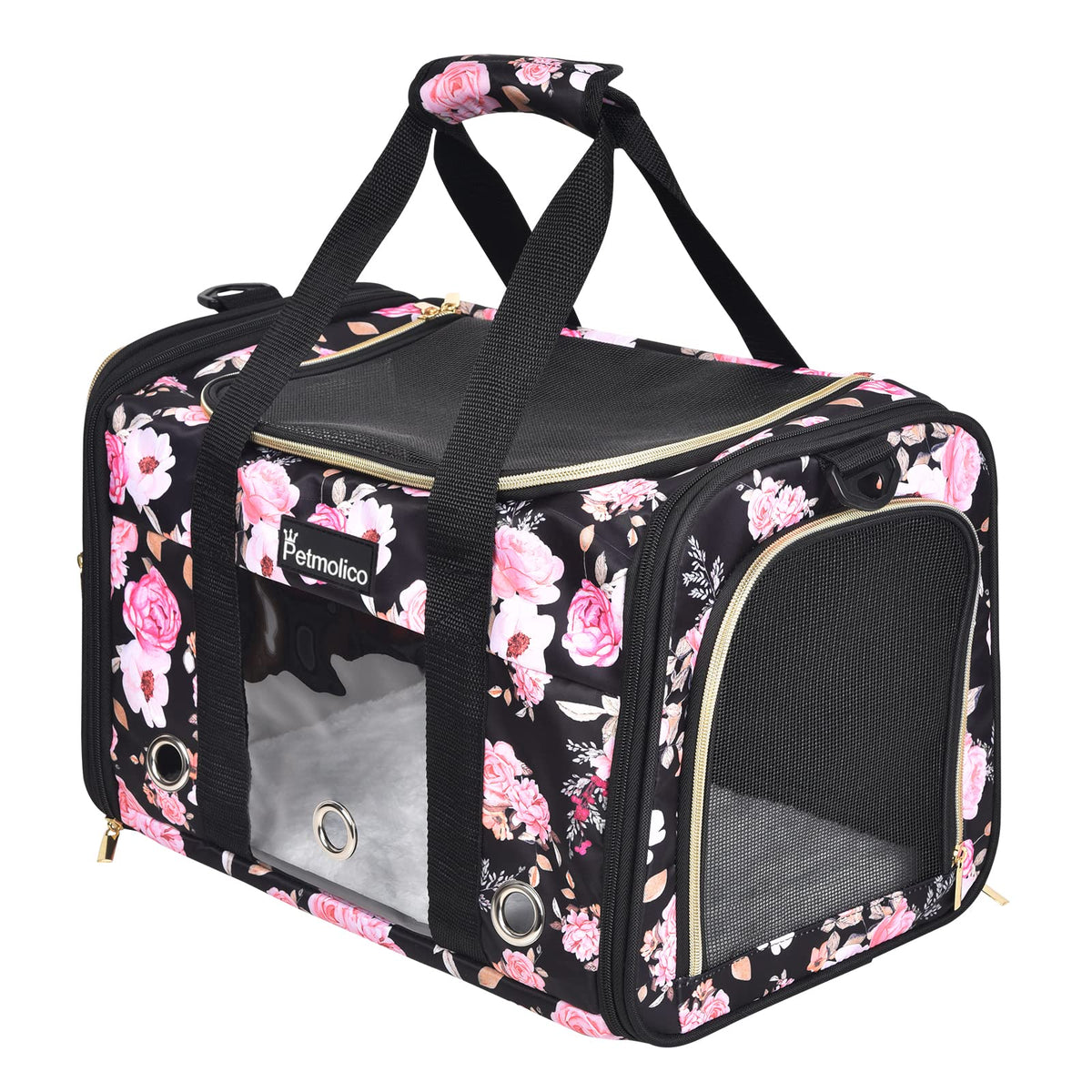 Petmolico vue avant du sac Rose Peony, design stylé et transport sûr