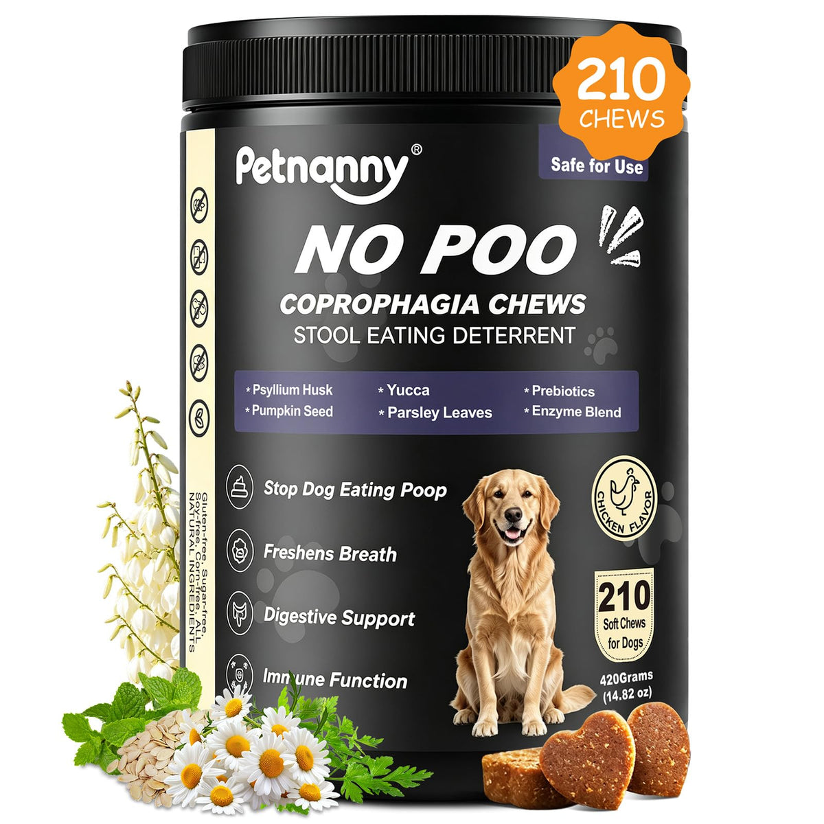 Petnanny emballage avant montrant le produit et avantage anti-coprophagie