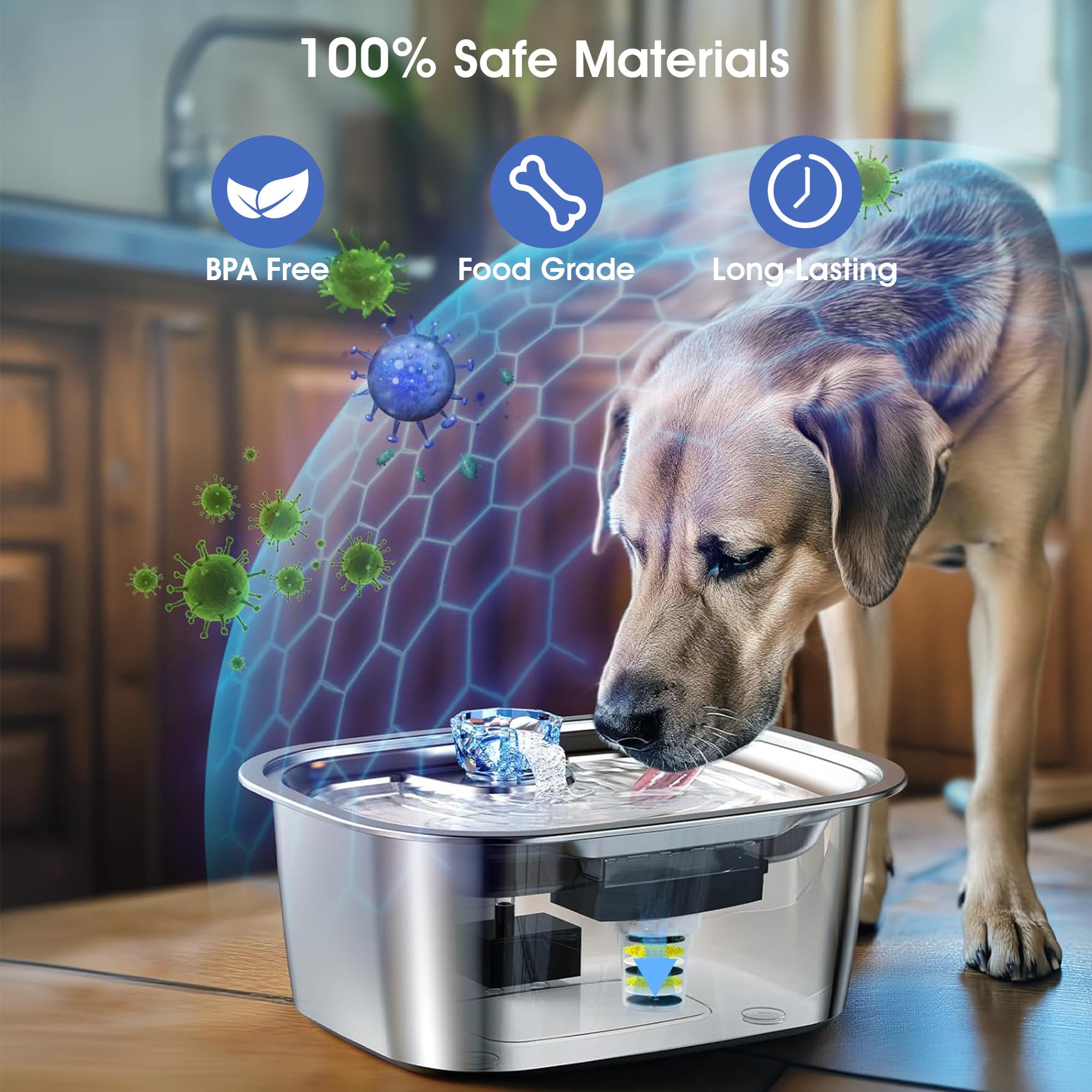 PETNF coupe transversale des sept couches du filtre montrant filtration efficace