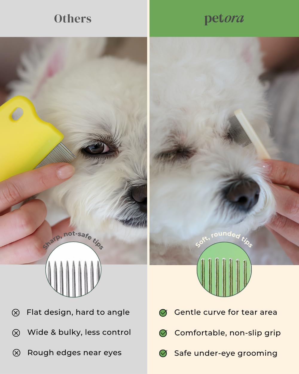 petora peigne utilisé sur un chat nettoyant les débris autour des yeux