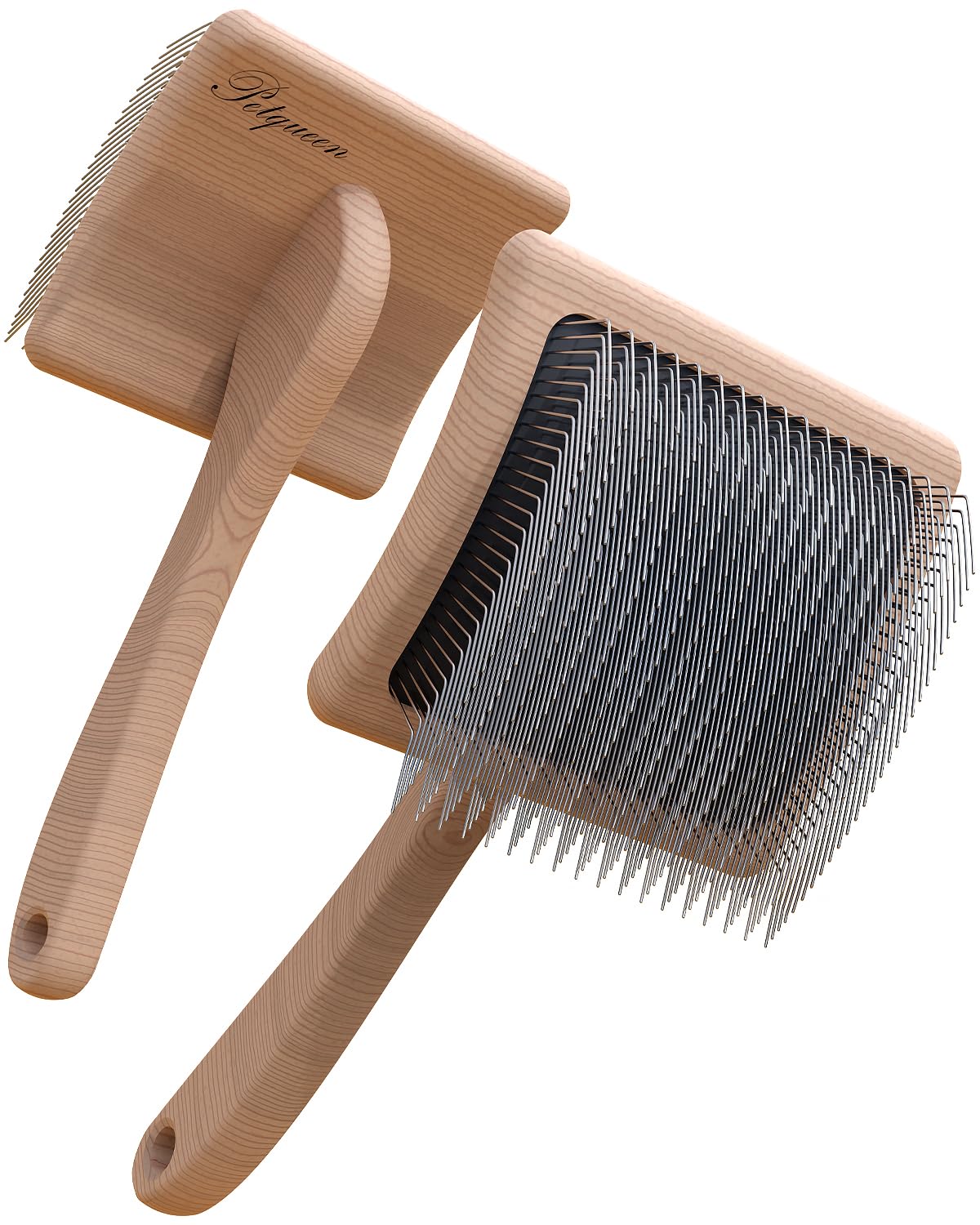 Petqueen brosse slicker face avant montrant tête efficace pour démêlage