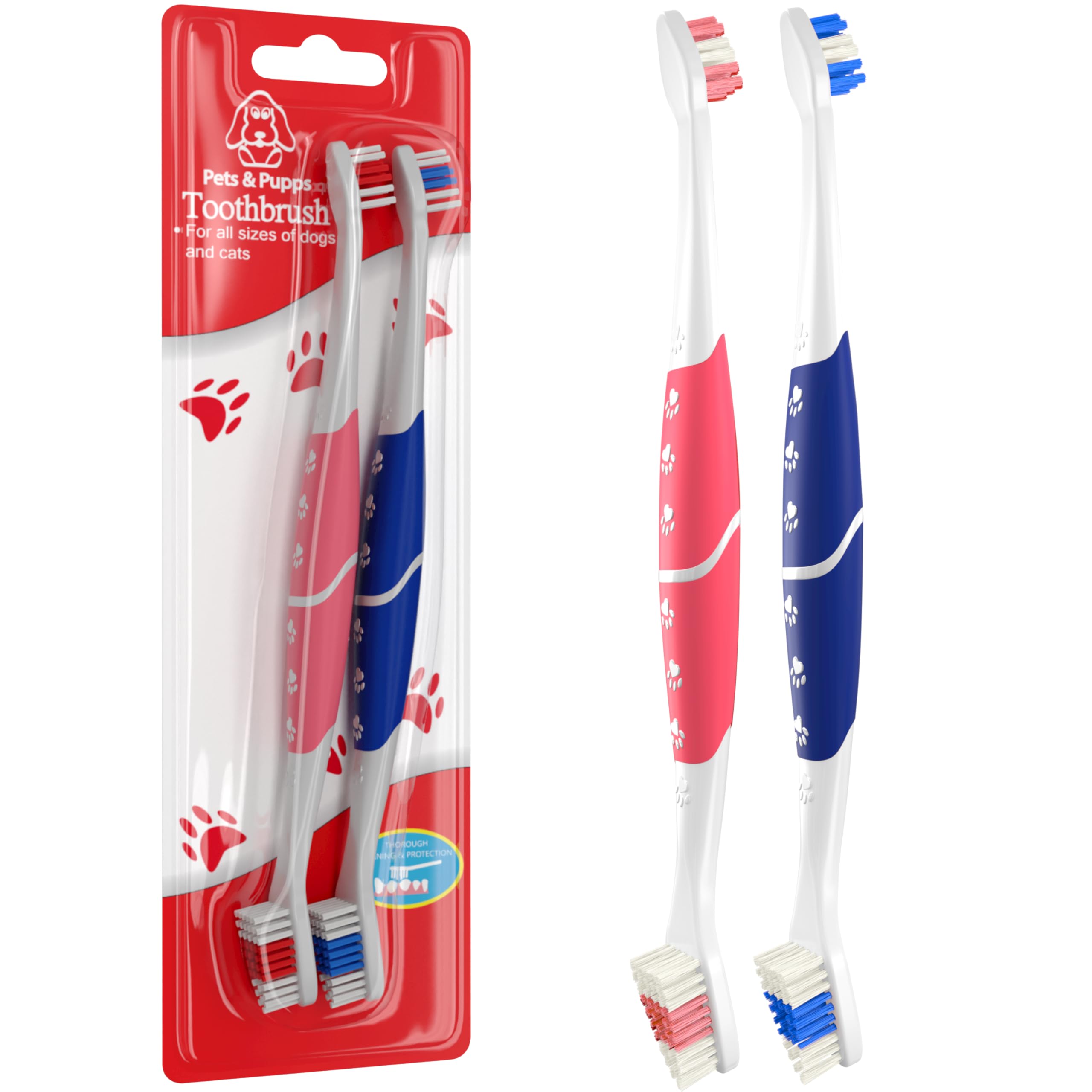 Pets & Pupps brosse double tête vue frontale montrant prise antidérapante et nettoyage efficace