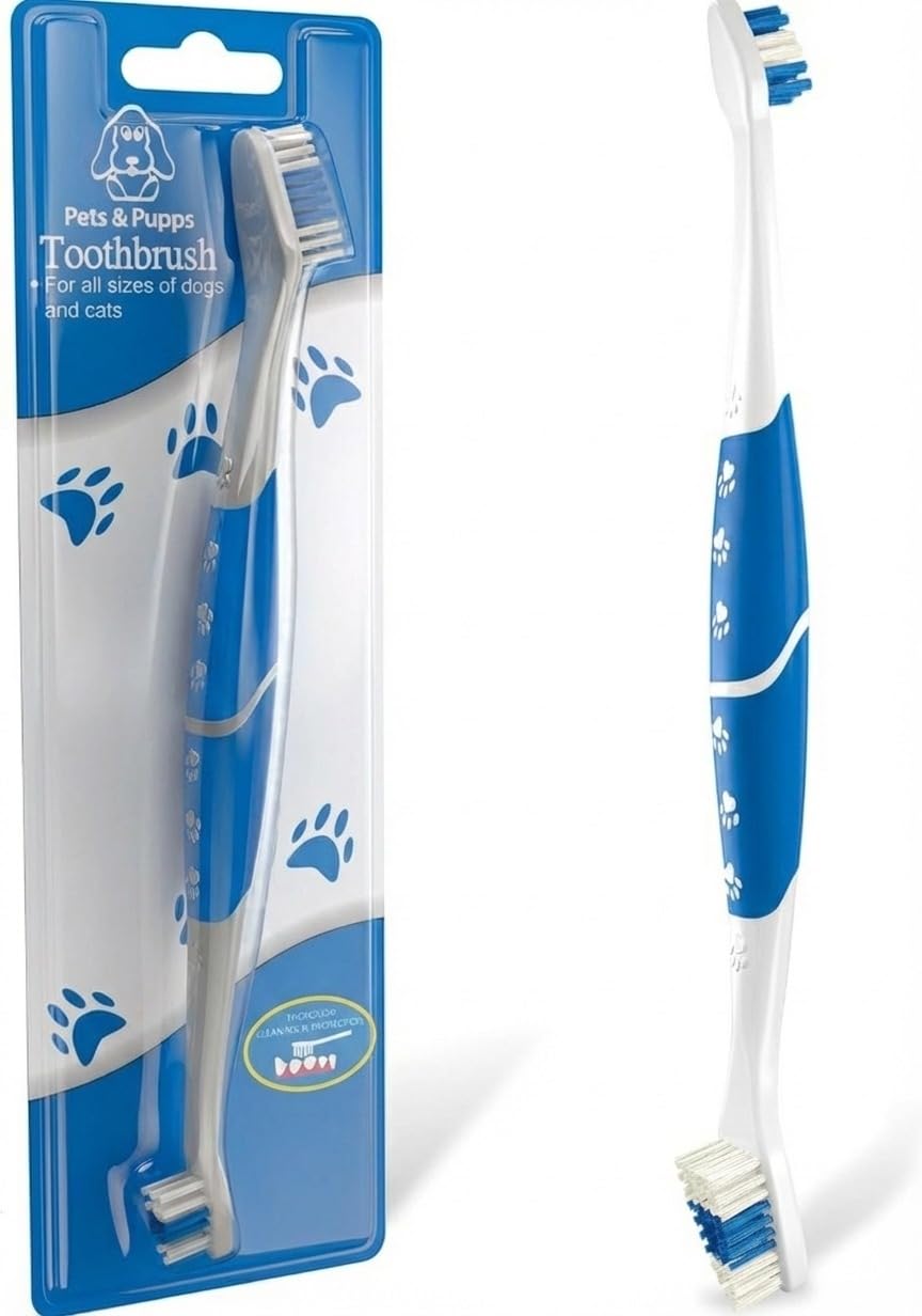 Pets & Pupps vue frontale de la brosse montrant double tête et couleur bleu
