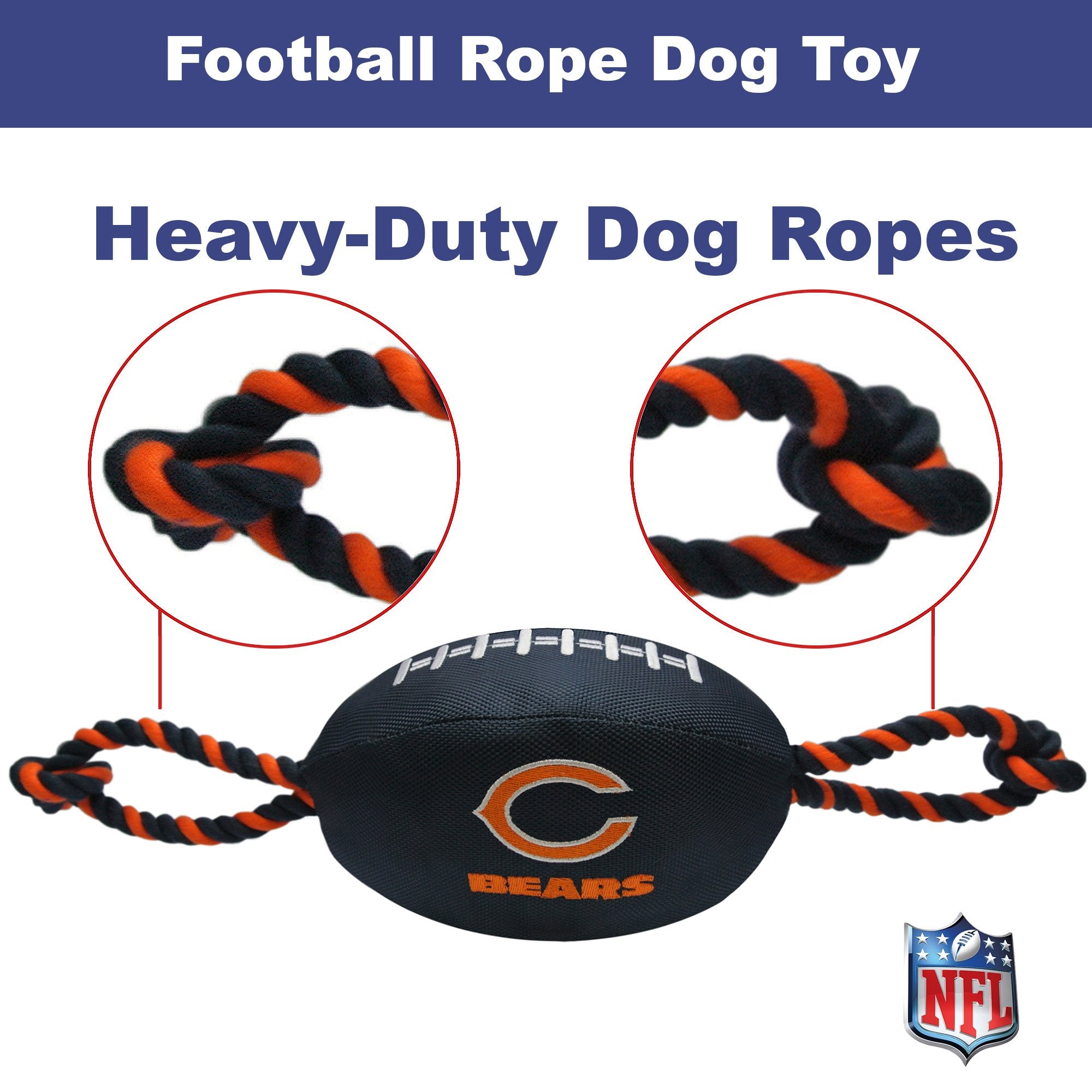 Comparaison d'échelle Pets First montrant la taille 17" du jouet Chicago Bears pour chiens moyens
