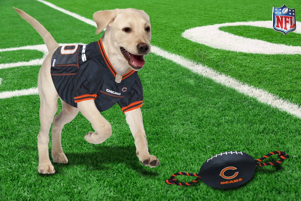 Jouet Pets First Chicago Bears en action au parc avec chien jouant, idéal pour exercice et socialisation