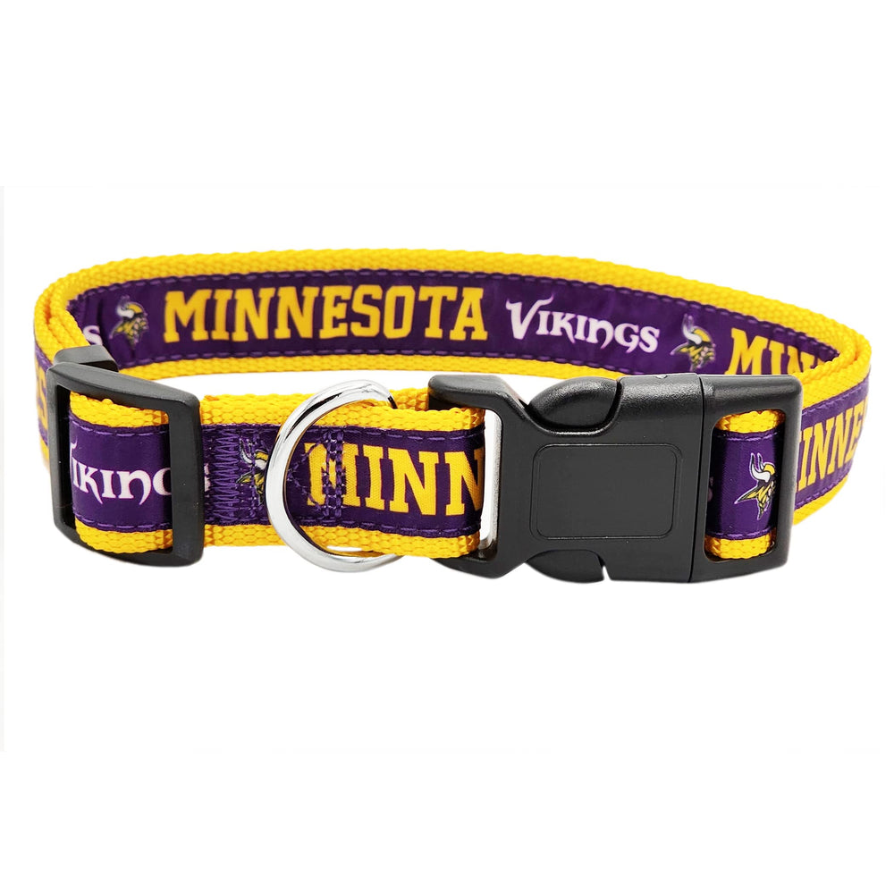 Pets First collier Vikings face avant montrant couleurs vives et attache sûre